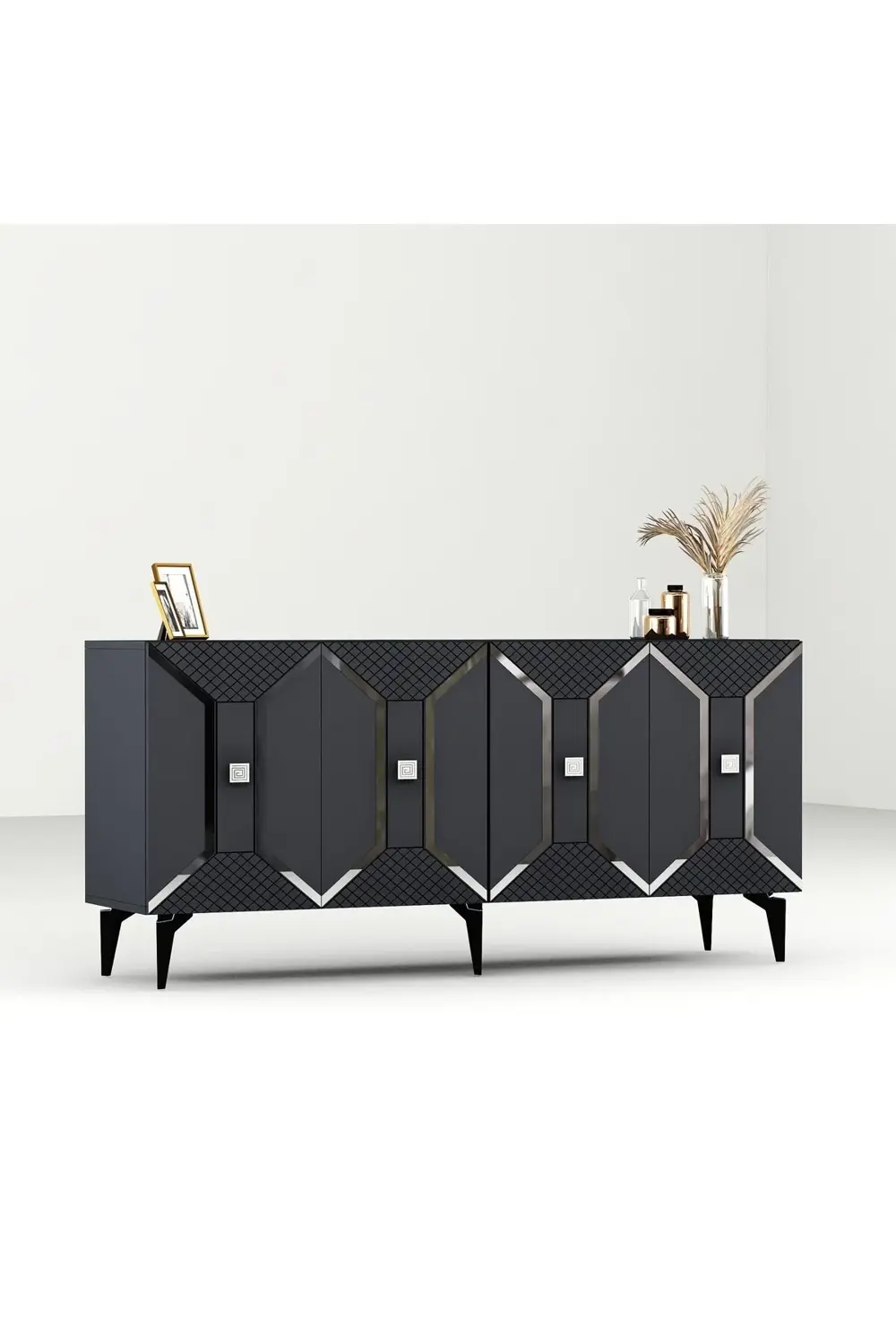 YUMMEDİ PLEKSİ DESENLİ LAZER ÇİZGİLİ KONSOL ANTRASİT-GÜMÜŞ