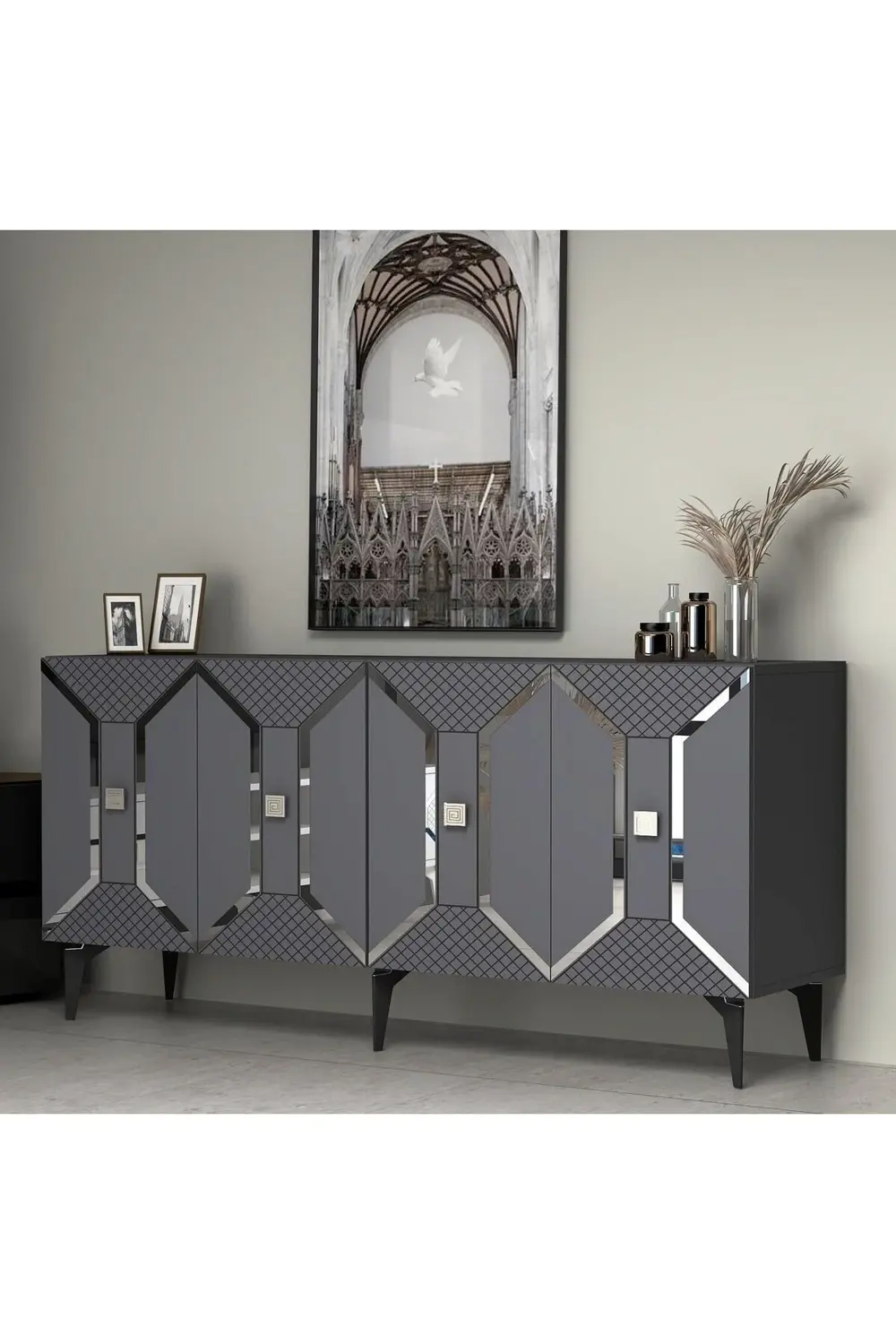 YUMMEDİ PLEKSİ DESENLİ LAZER ÇİZGİLİ KONSOL ANTRASİT-GÜMÜŞ