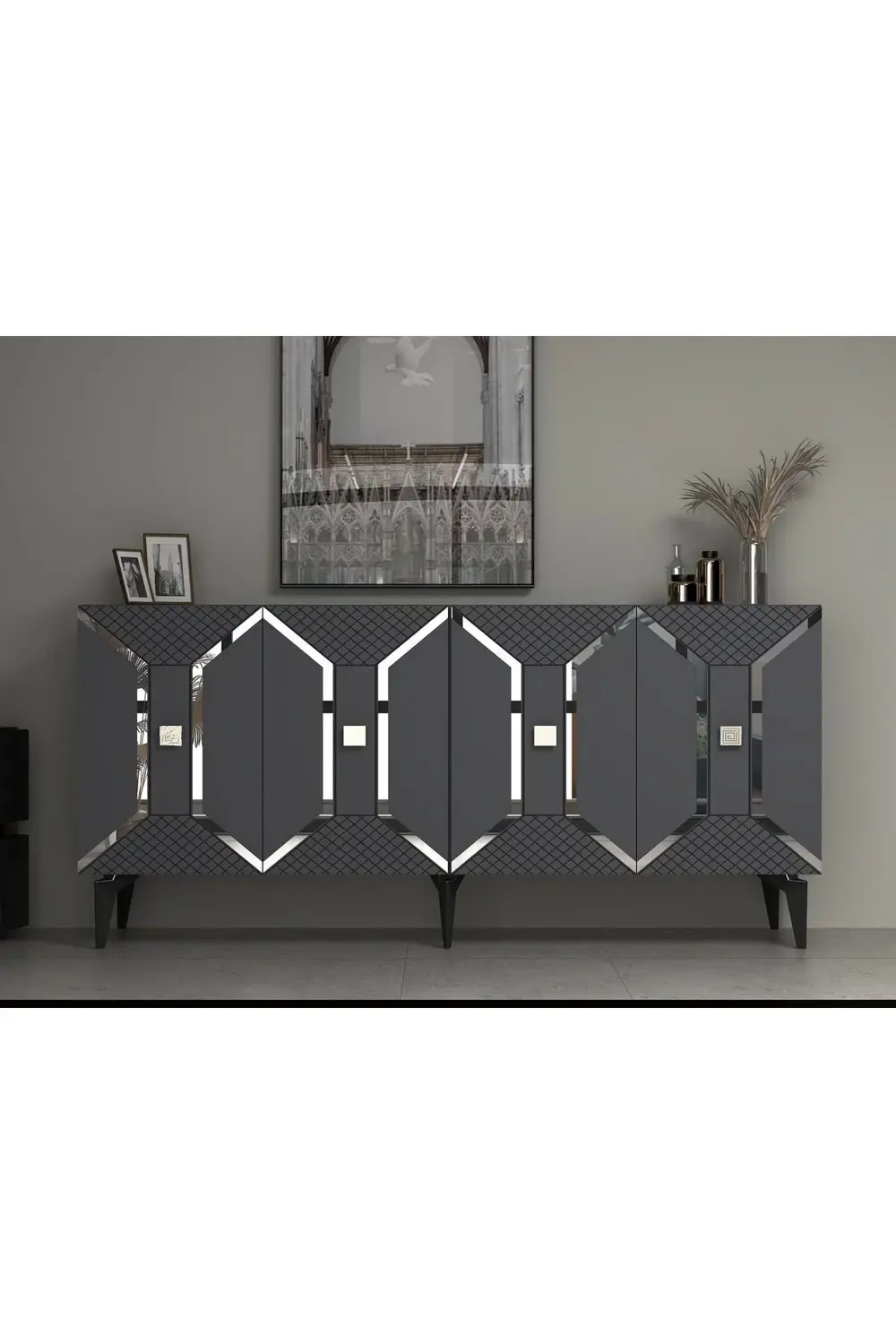 YUMMEDİ PLEKSİ DESENLİ LAZER ÇİZGİLİ KONSOL ANTRASİT-GÜMÜŞ