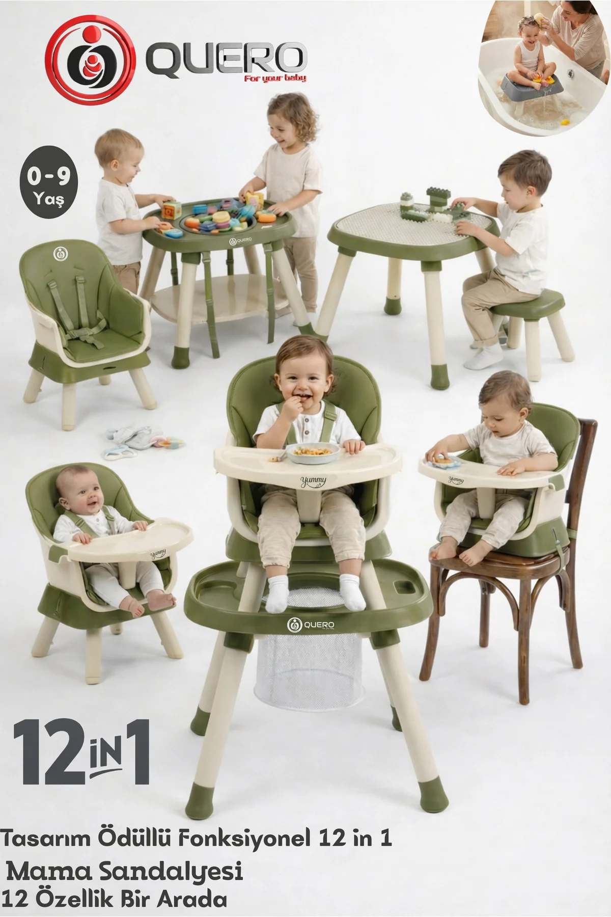 Yummy 12in1 Mama Sandalyesi 12 Özellik Portatif Çalışma, Oyun Mas