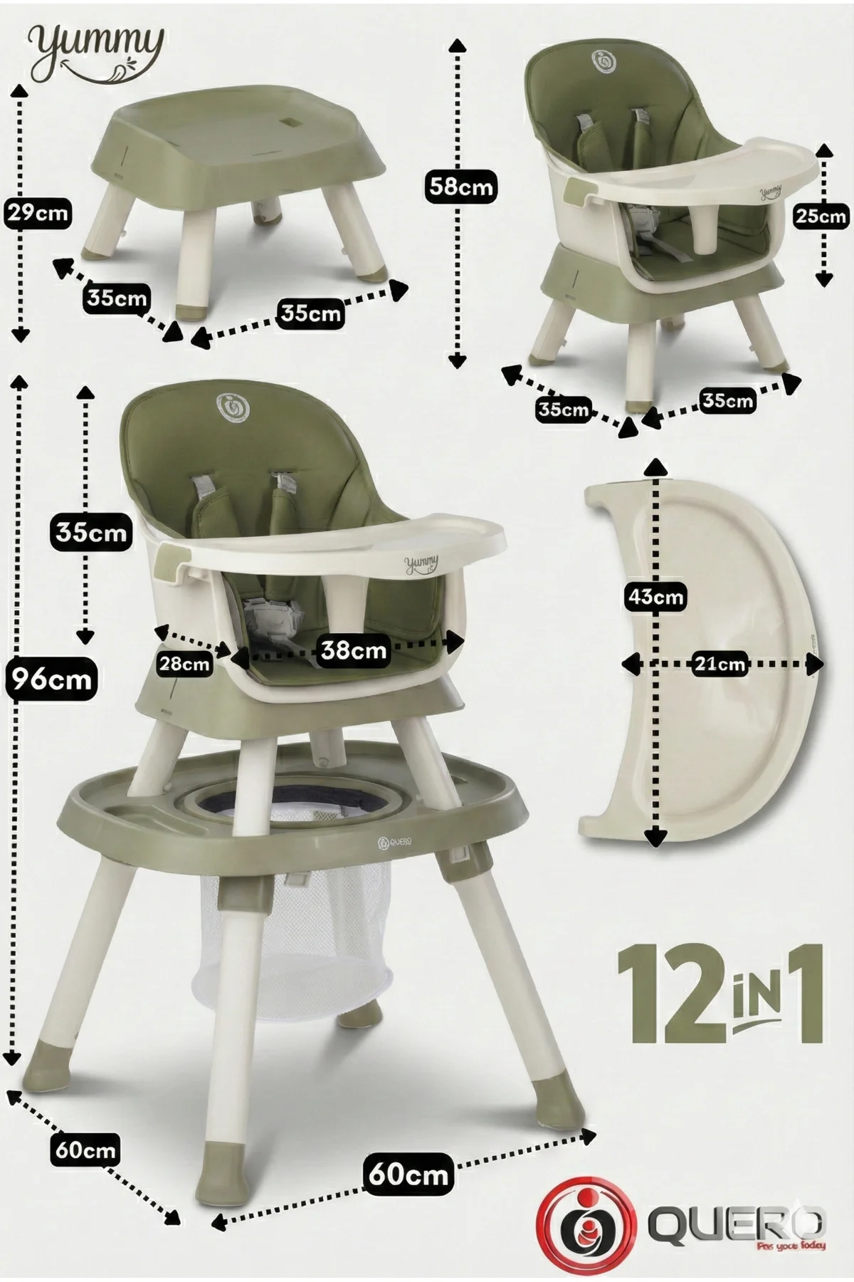 Yummy 12in1 Mama Sandalyesi 12 Özellik Portatif Çalışma, Oyun Mas