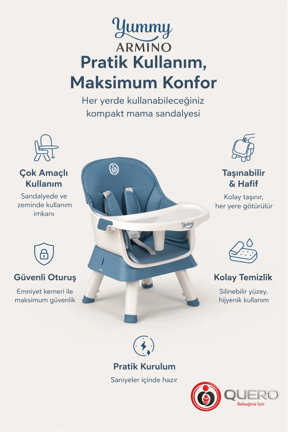 Yummy Armino 4in1 Yükseltici Mama Sandalyesi 4 Özellik Sandalye ü