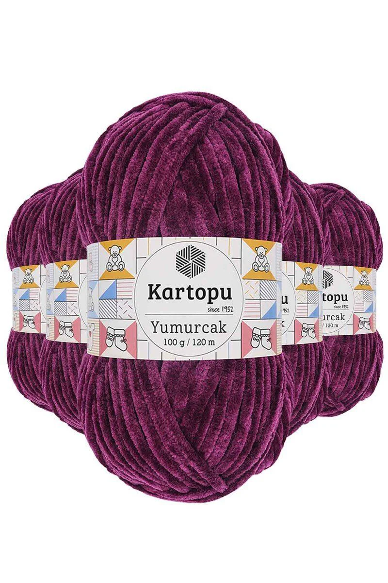 Yumurcak Kadife El Örgü İpi Mürdüm K726 – 5'li Paket, %100 Polyester, 120 mt Fiyatı, Yorumları ve Özellikleri