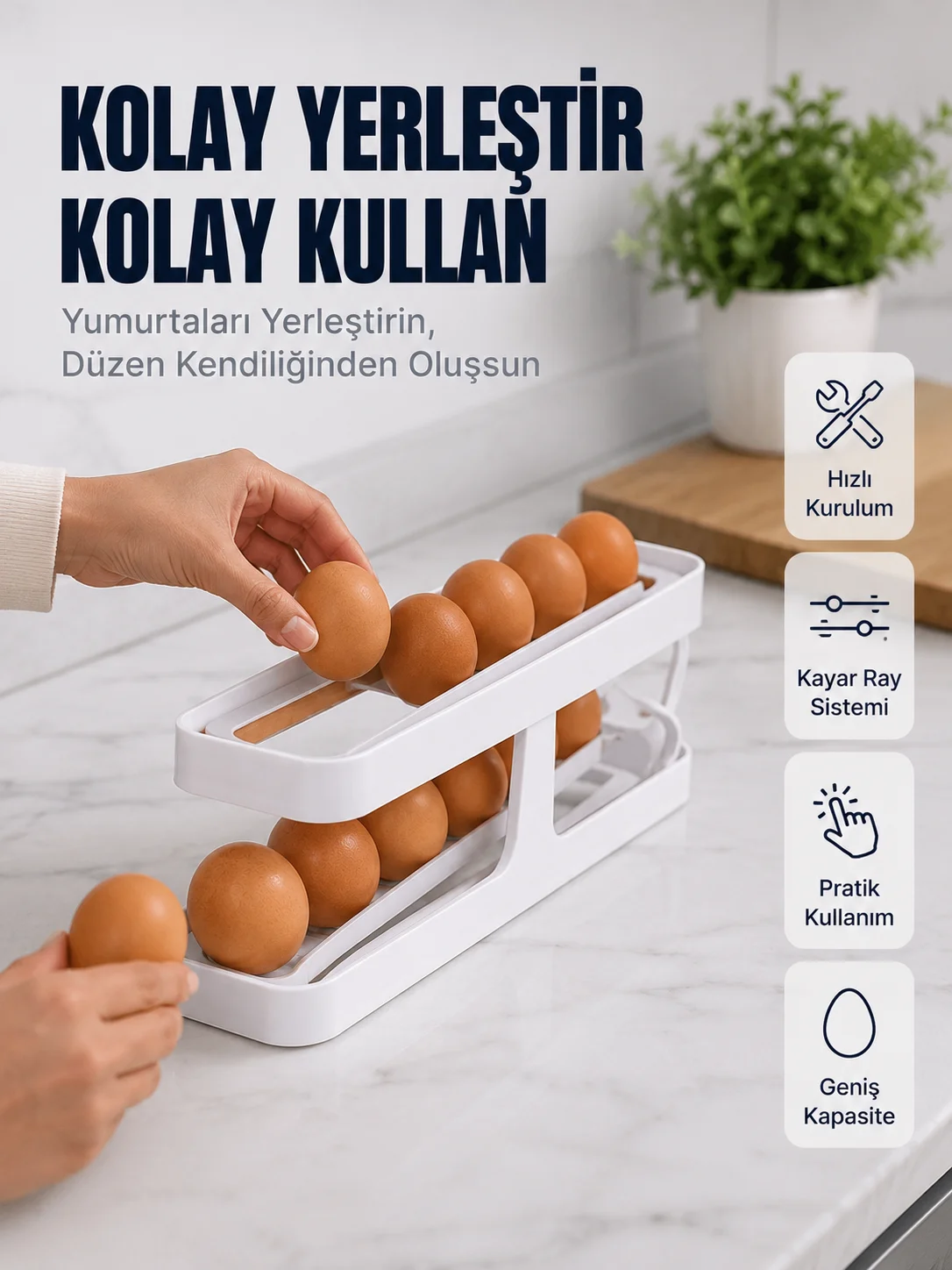 Yumurta Düzenleyici Organizer Buzdolabı İçin Yer Tasarruflu Saklama Rafı