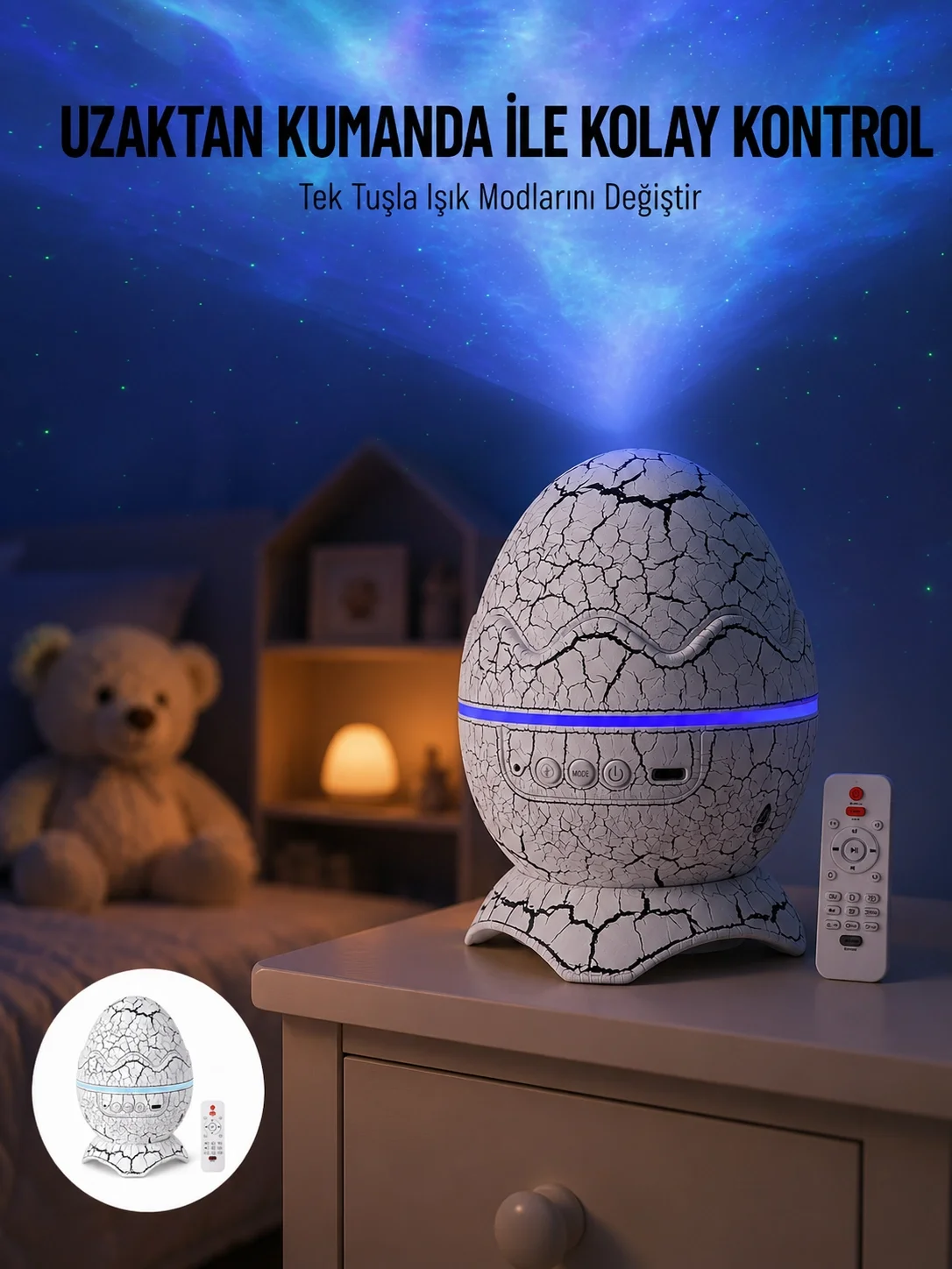 Yumurta Görünümlü Masa ve Gece Lambası Renk Değiştirebilen Projektör