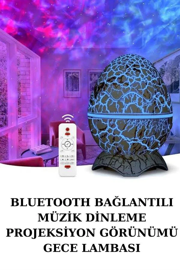 Yumurta Şeklinde Su Dalgalı Bluetooth Speaker Lamba - 14 Renkli Projektör & Şarjlı Hoparlör