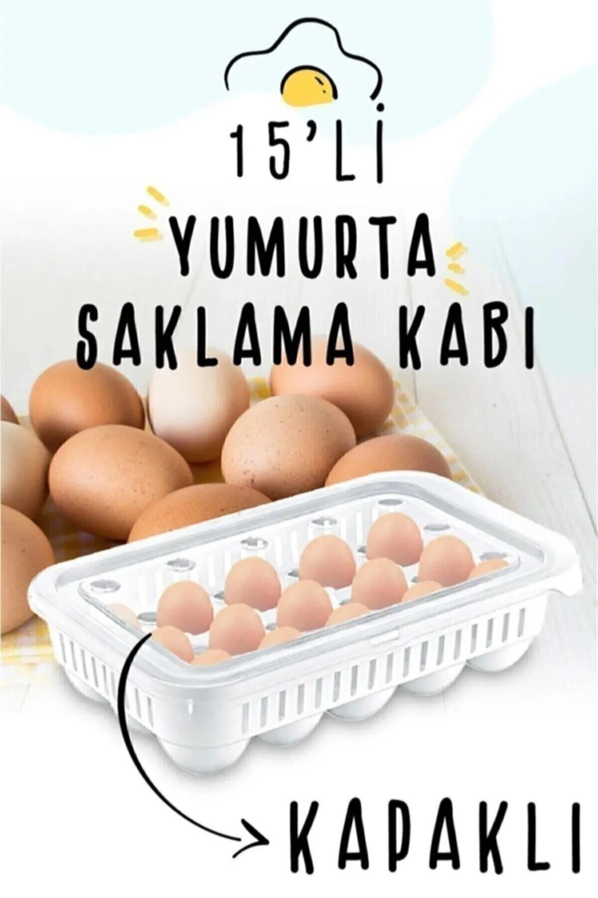 Yumurtalık 15^li Yumurta Saklama Kabı Buzdolabı Yumurta Kutusu. Beyaz