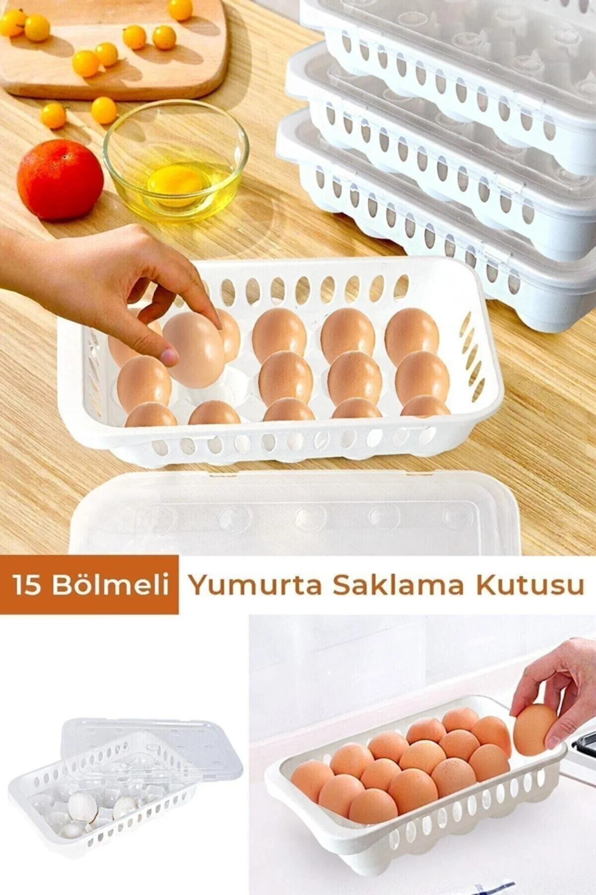 Yumurtalık 15^li Yumurta Saklama Kabı Buzdolabı Yumurta Kutusu. Beyaz