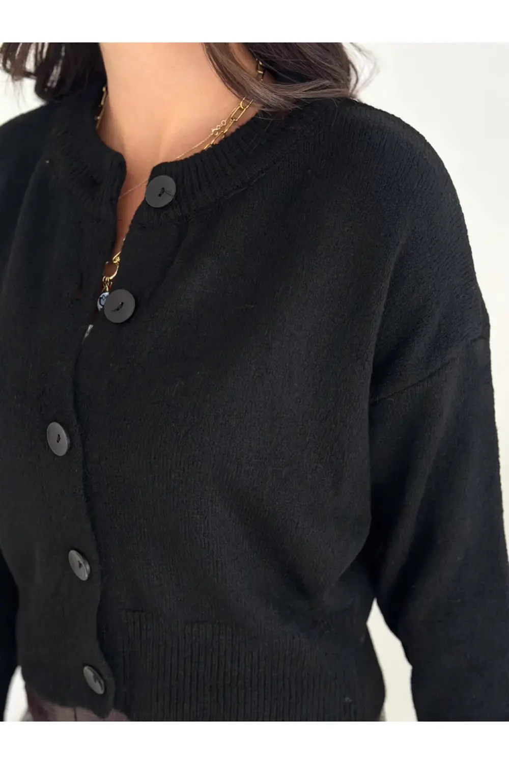 Yumuşak Dokulu 5 Düğme Crop Hırka