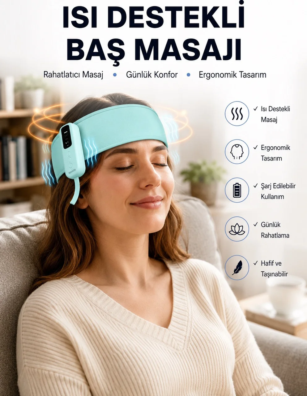 Yumuşak Dokulu Baş Masaj Bandı Günlük Kullanıma Uygun Yeni Nesil - Lisinya Diğer