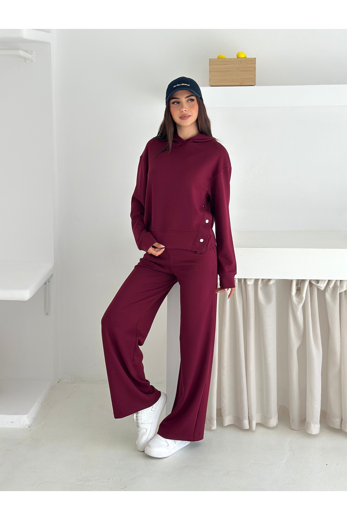Fiolin Yumuşak Dokulu Modal Kumaş Kapüşonlu Çıtçıt Detaylı Eşofman Takım