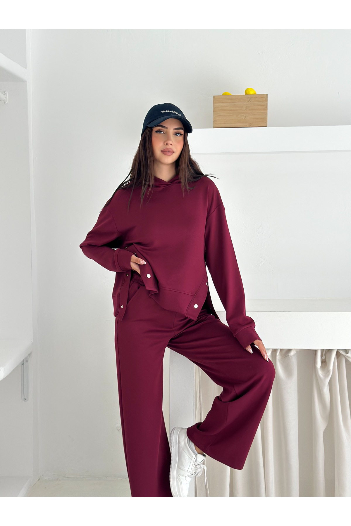 Fiolin Yumuşak Dokulu Modal Kumaş Kapüşonlu Çıtçıt Detaylı Eşofman Takım