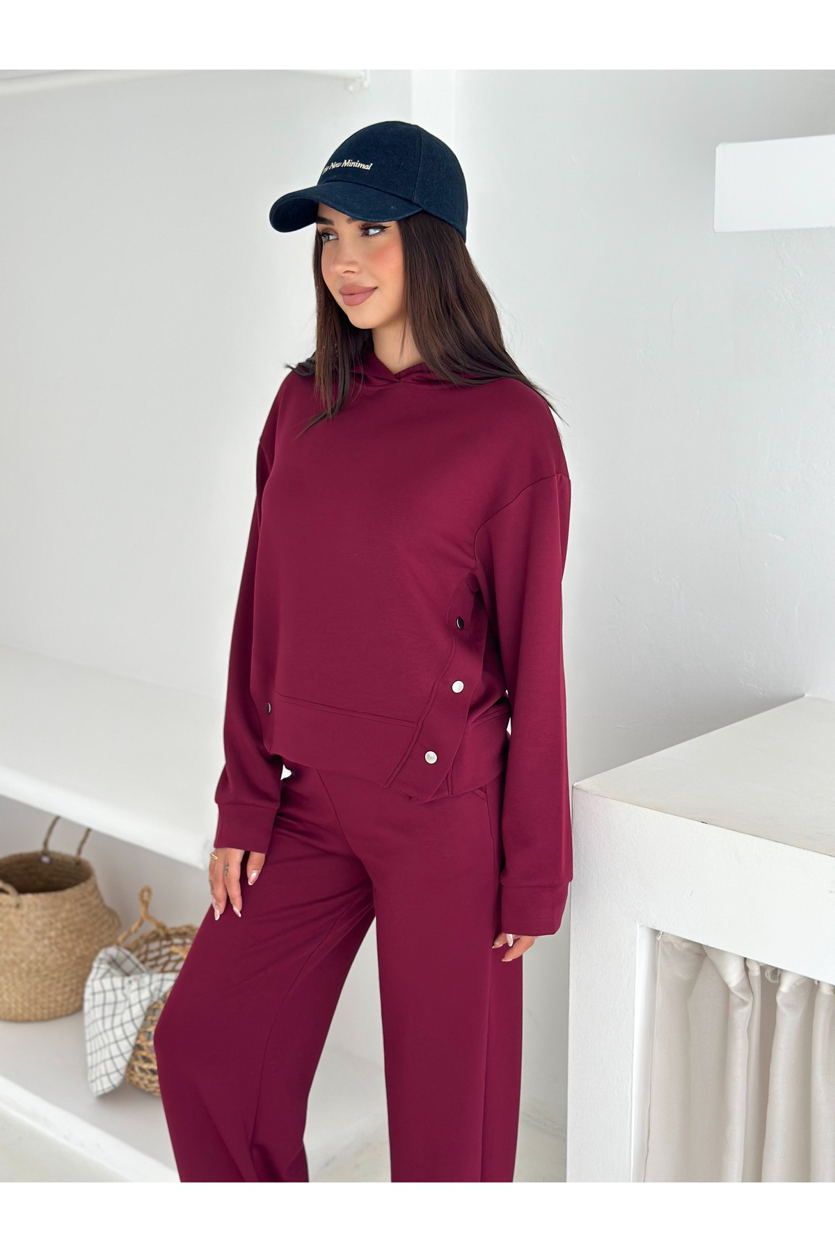 Fiolin Yumuşak Dokulu Modal Kumaş Kapüşonlu Çıtçıt Detaylı Eşofman Takım