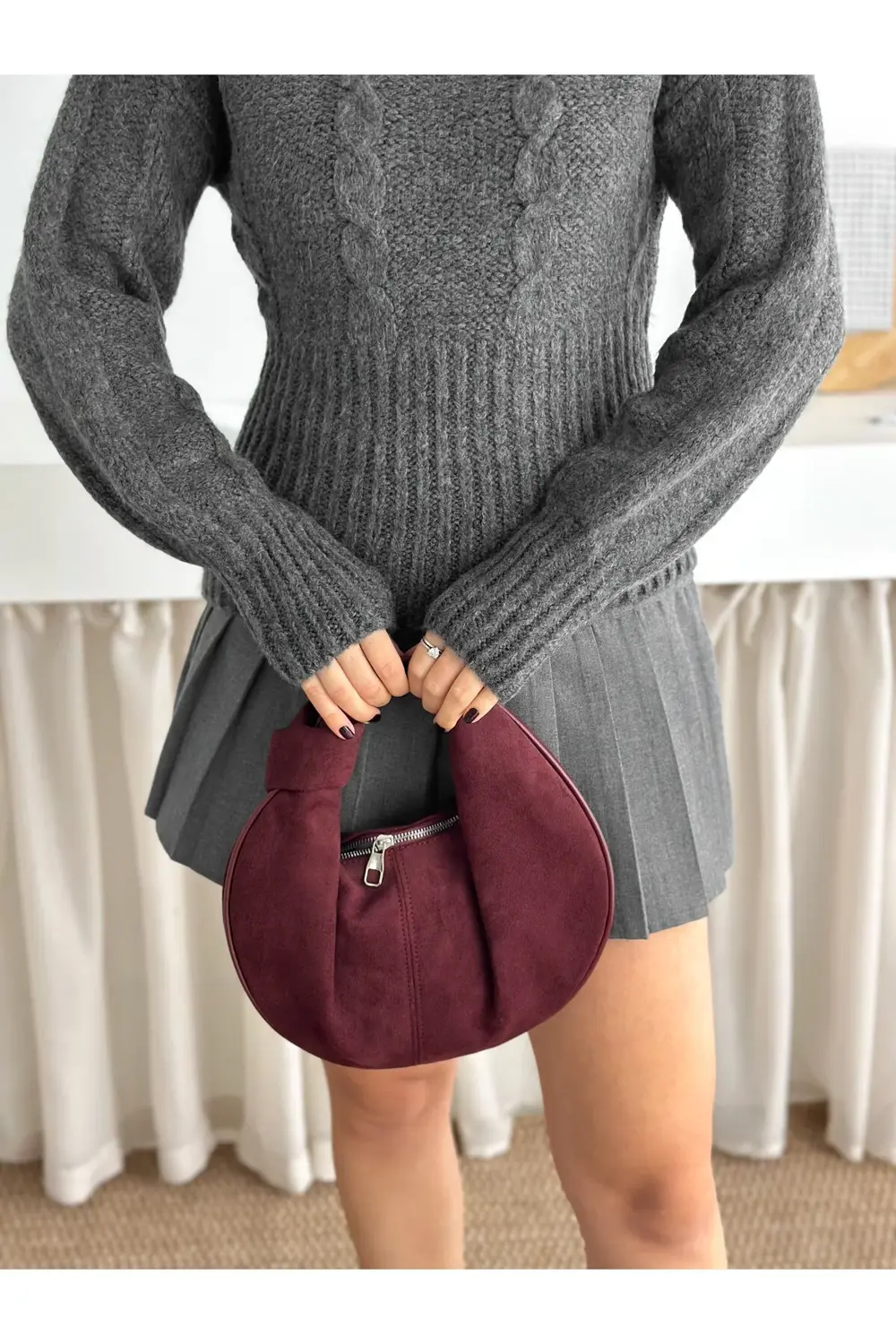 Yumuşak Dokulu Örgü Desen Bisiklet Yaka Triko Kazak