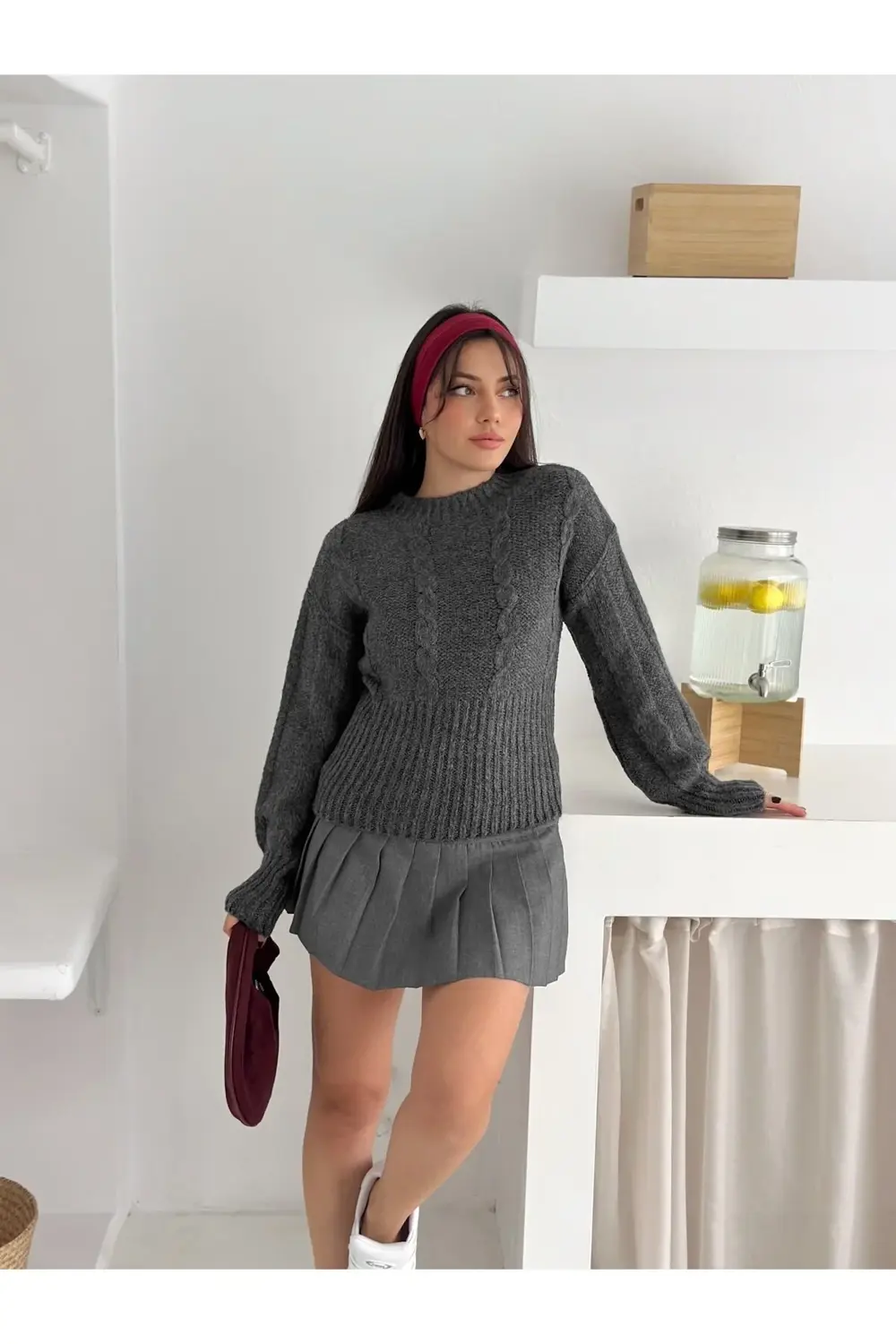 Yumuşak Dokulu Örgü Desen Bisiklet Yaka Triko Kazak