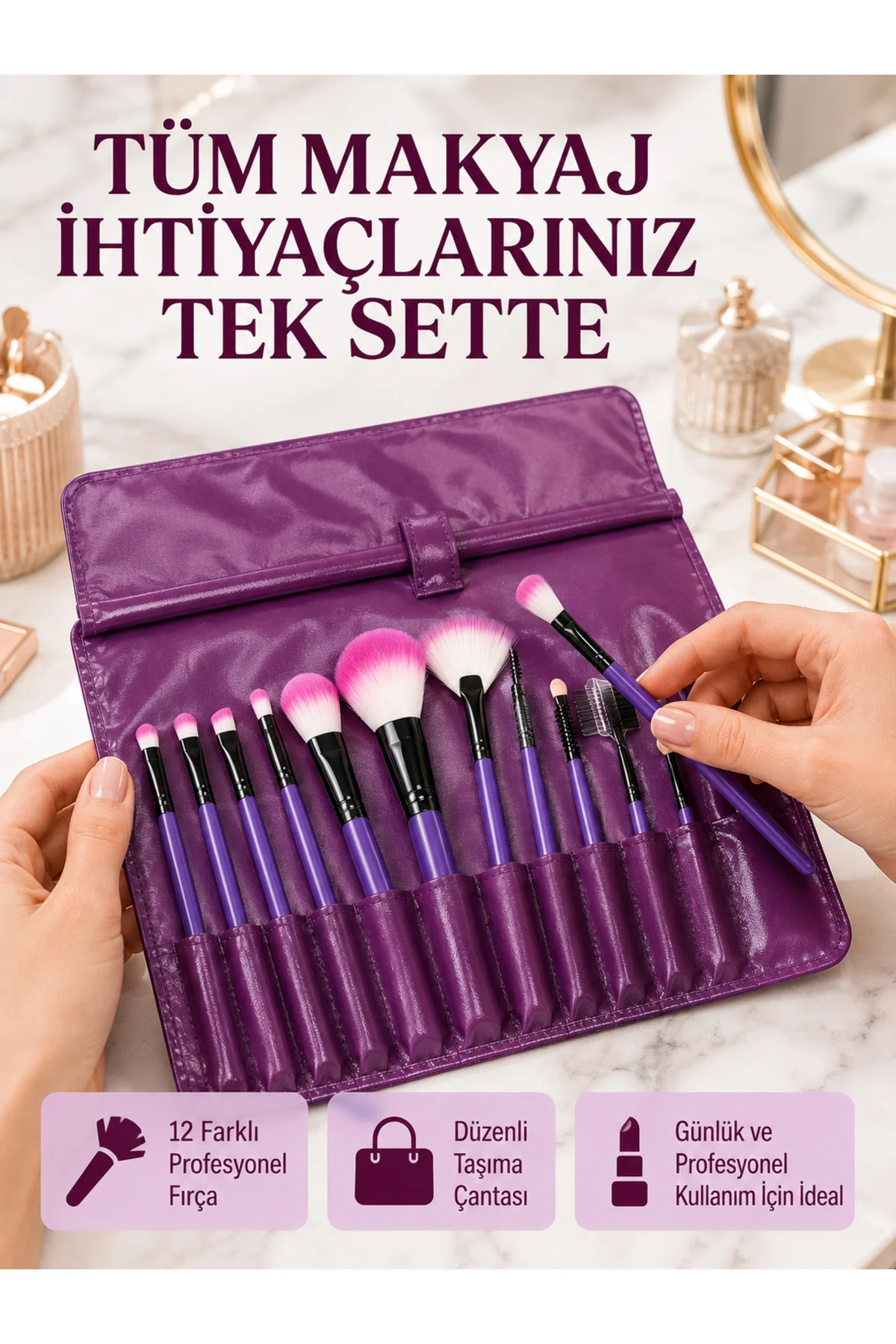 Yumuşak Fiber Kıllardan Oluşan 12'Li Makyaj Fırçası Seti Göz Farı Allık Ve Kontür İçin Yumuşak Fiber Kıllardan Oluşan 12'Li Makyaj Fırçası Seti Göz Farı Allık Ve Kontür İçin
