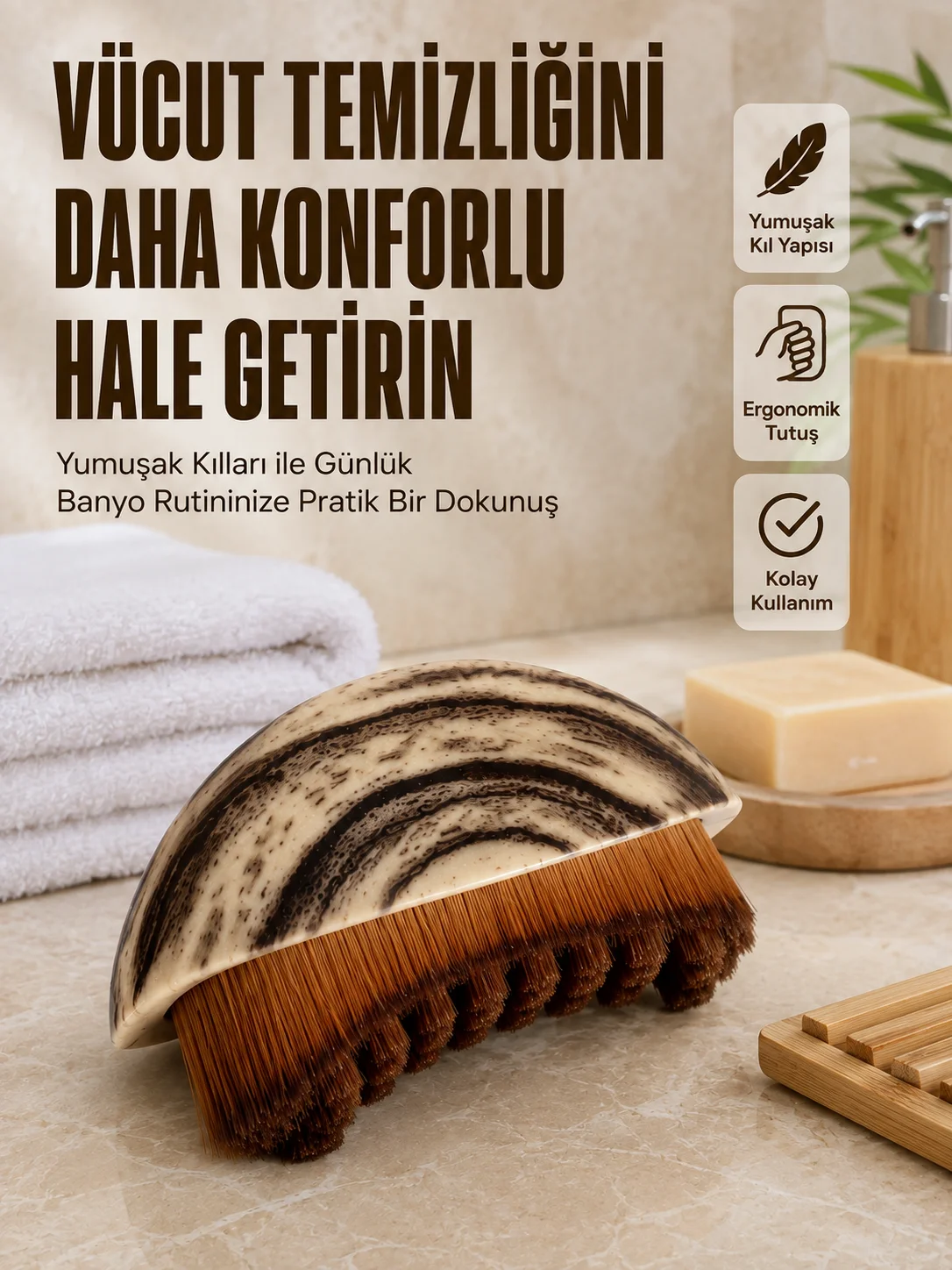 Yumuşak Kıllı Masaj Fırçası Vücut Temizleme Banyo Fırçası Ergonomik Tasarım
