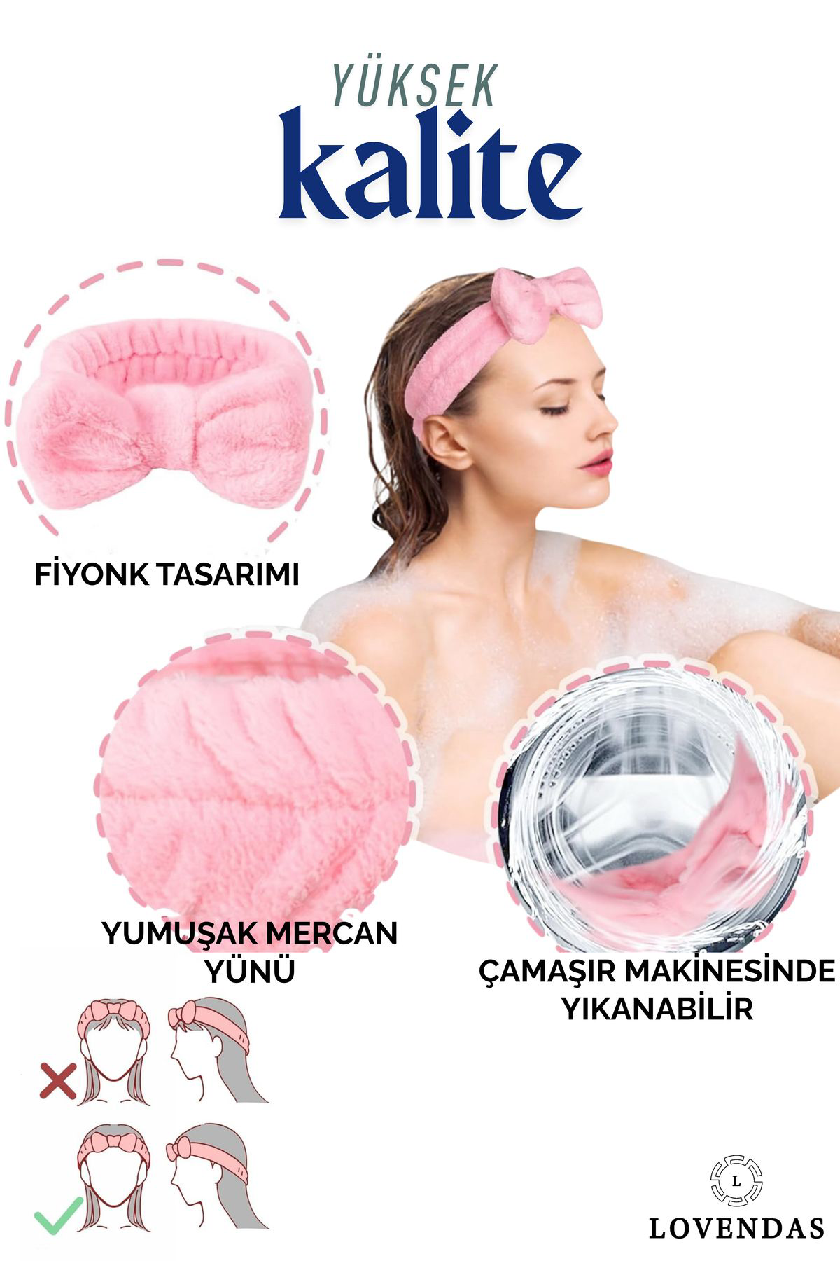 Lovendas Yumuşak Mercan Yünü Saç Bandana + 2’Li Bileklik Seti