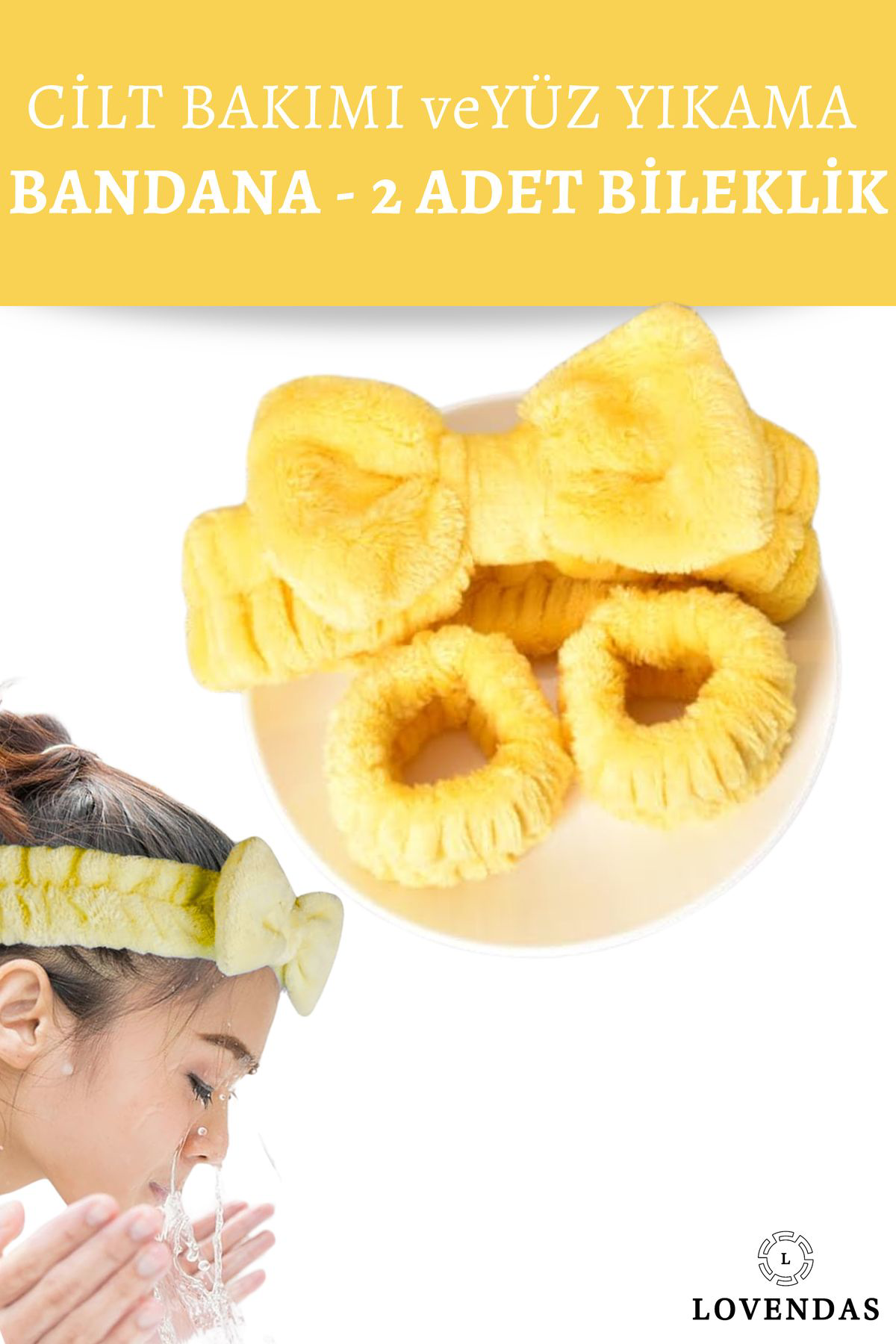 Lovendas Yumuşak Mercan Yünü Saç Bandana + 2’Li Bileklik Seti