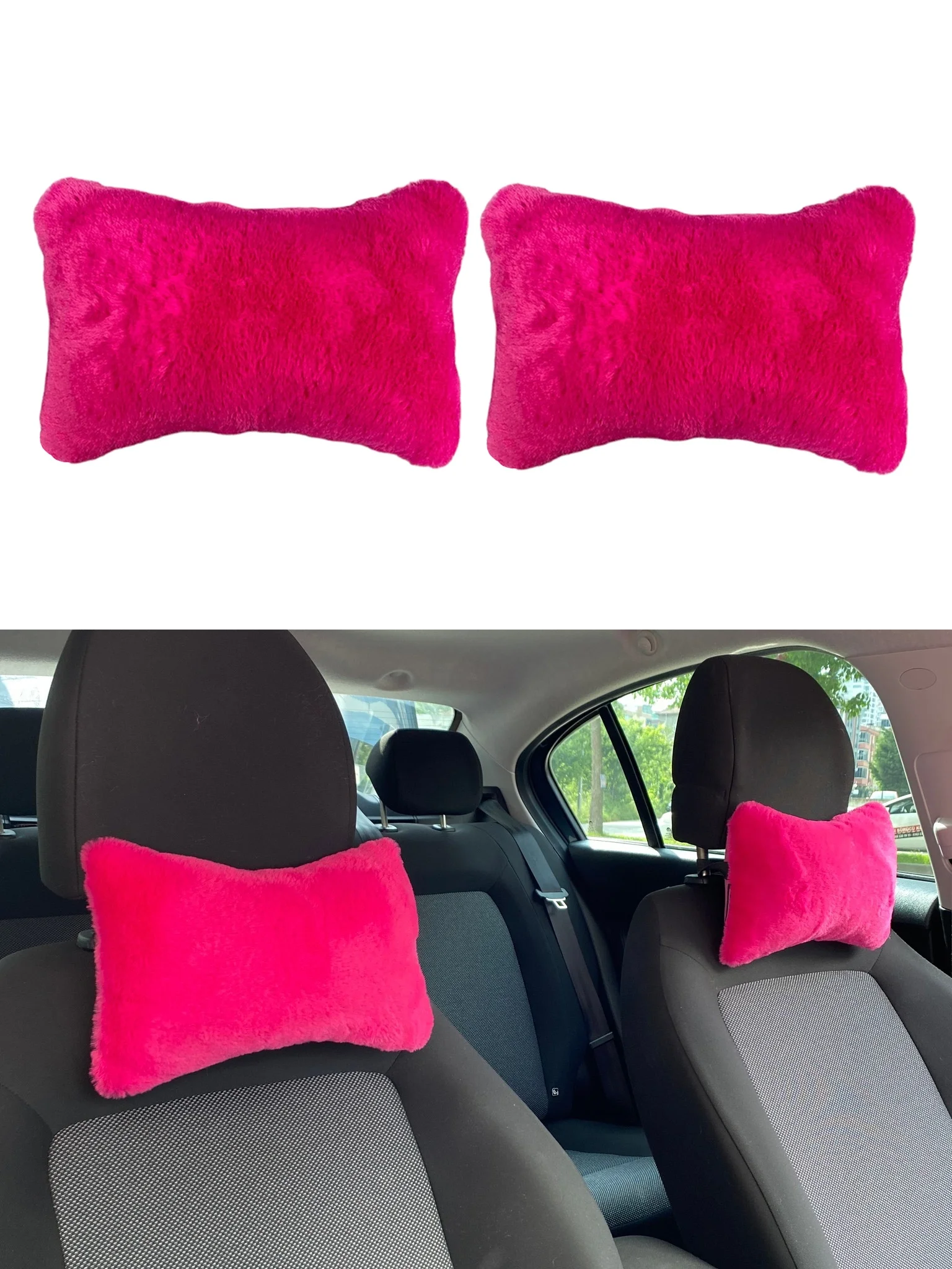 Yumuşak Peluşlu Ortopedik Araba Seyahat Boyun Yastığı 2'li Fuşya Pembe Fiyatı, Yorumları ve Özellikleri