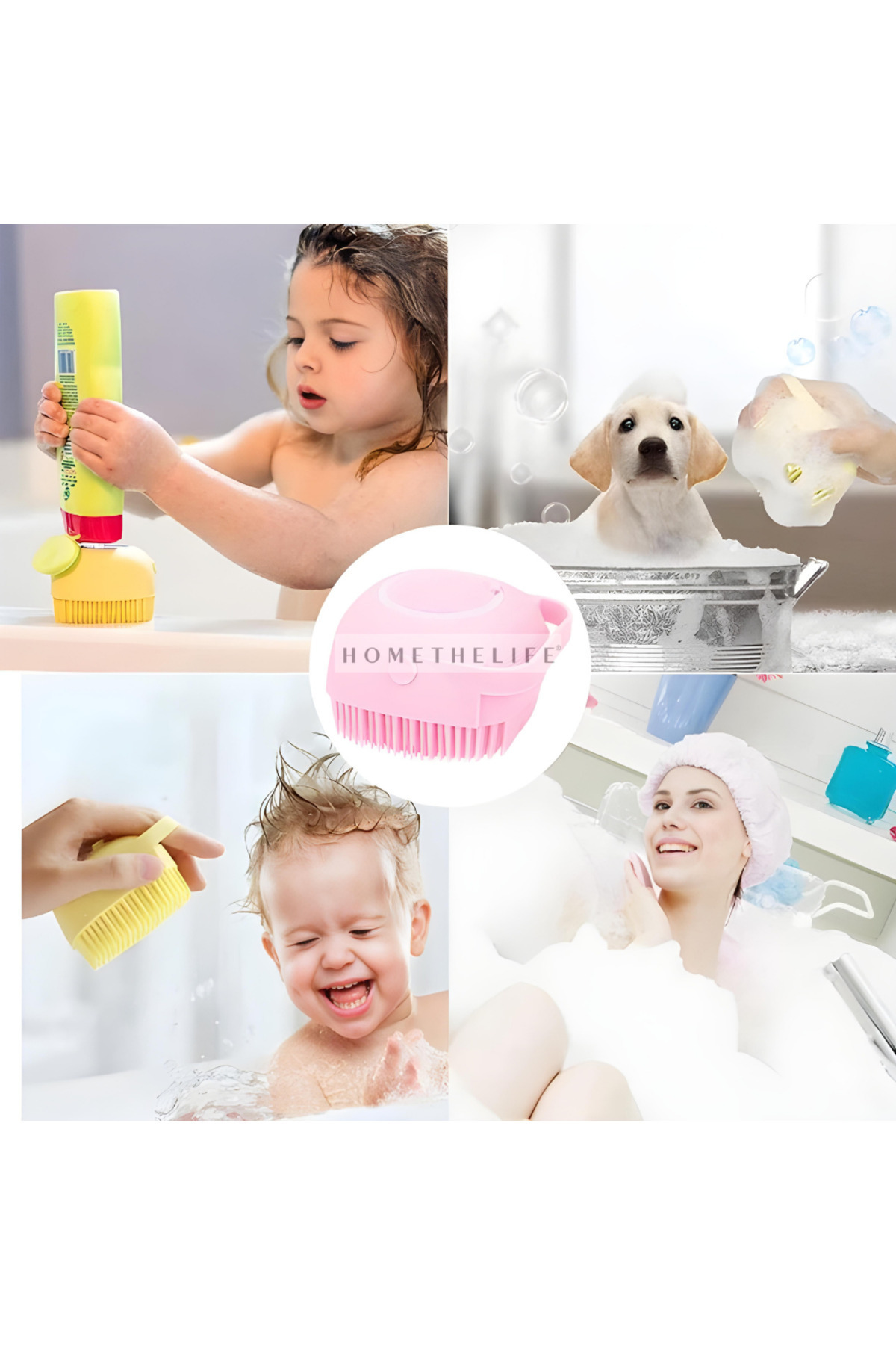 Yumuşak Silikon Fırçalı, 80 ml Hazneli Bebek Duş Fırçası, Çok Yön