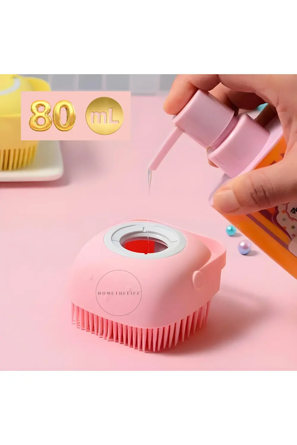 Yumuşak Silikon Fırçalı, 80 ml Hazneli Bebek Duş Fırçası, Çok Yön