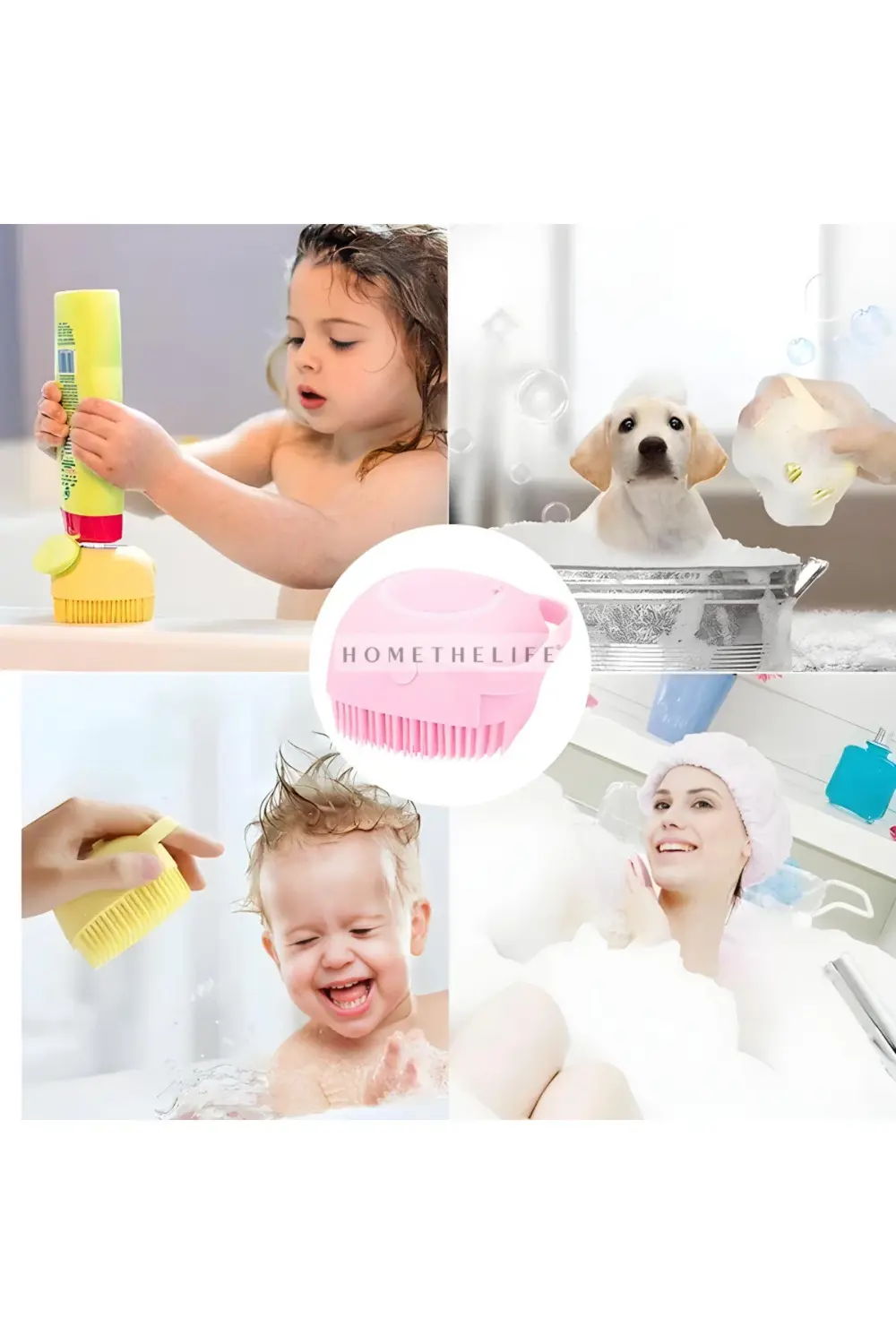 Yumuşak Silikon Fırçalı, 80 ml Hazneli Bebek Duş Fırçası, Çok Yön