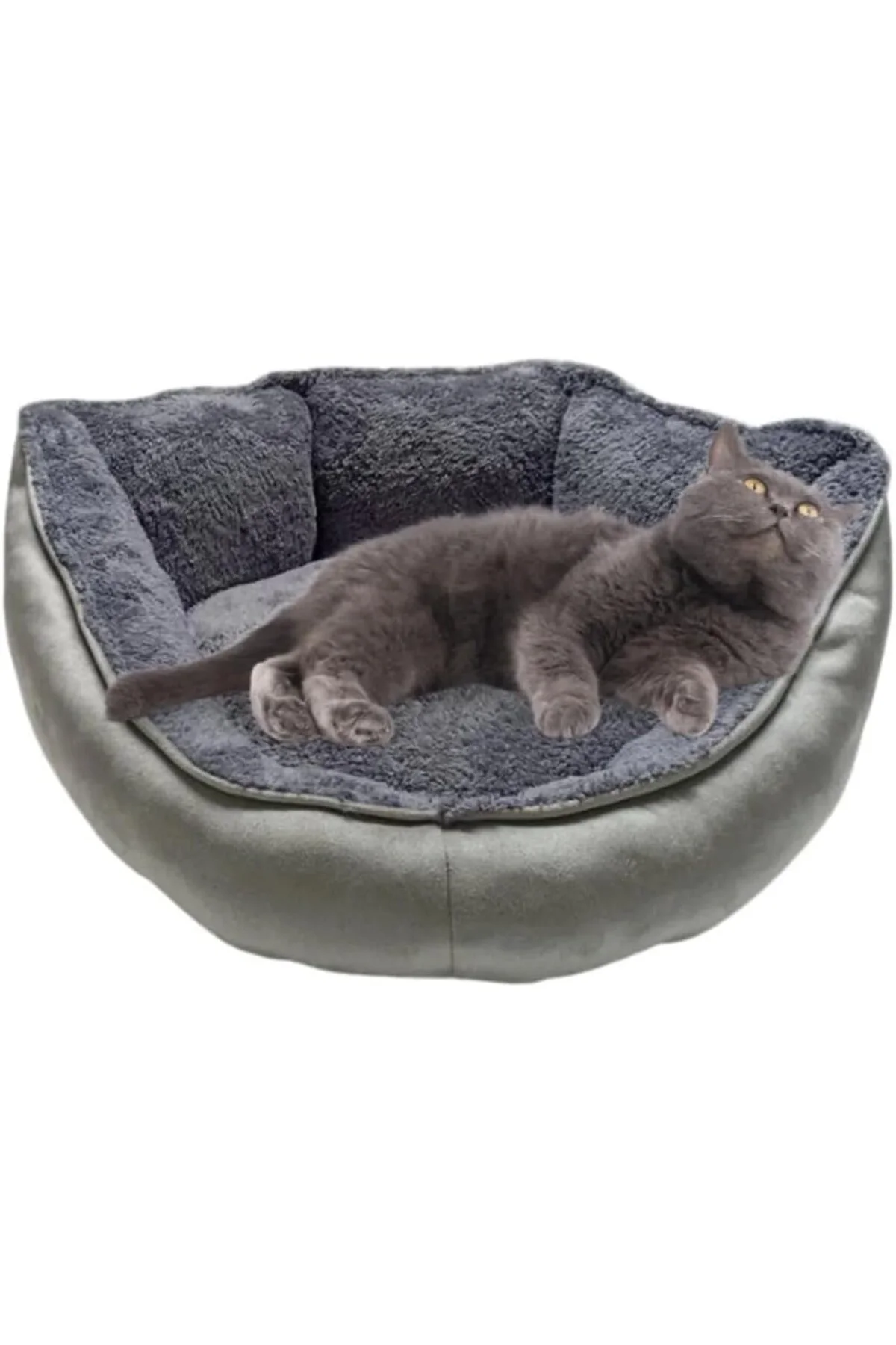 Yumuşak Silinebilir Kedi Ve Köpek Yatağı 55 Cm Çap (Gri)