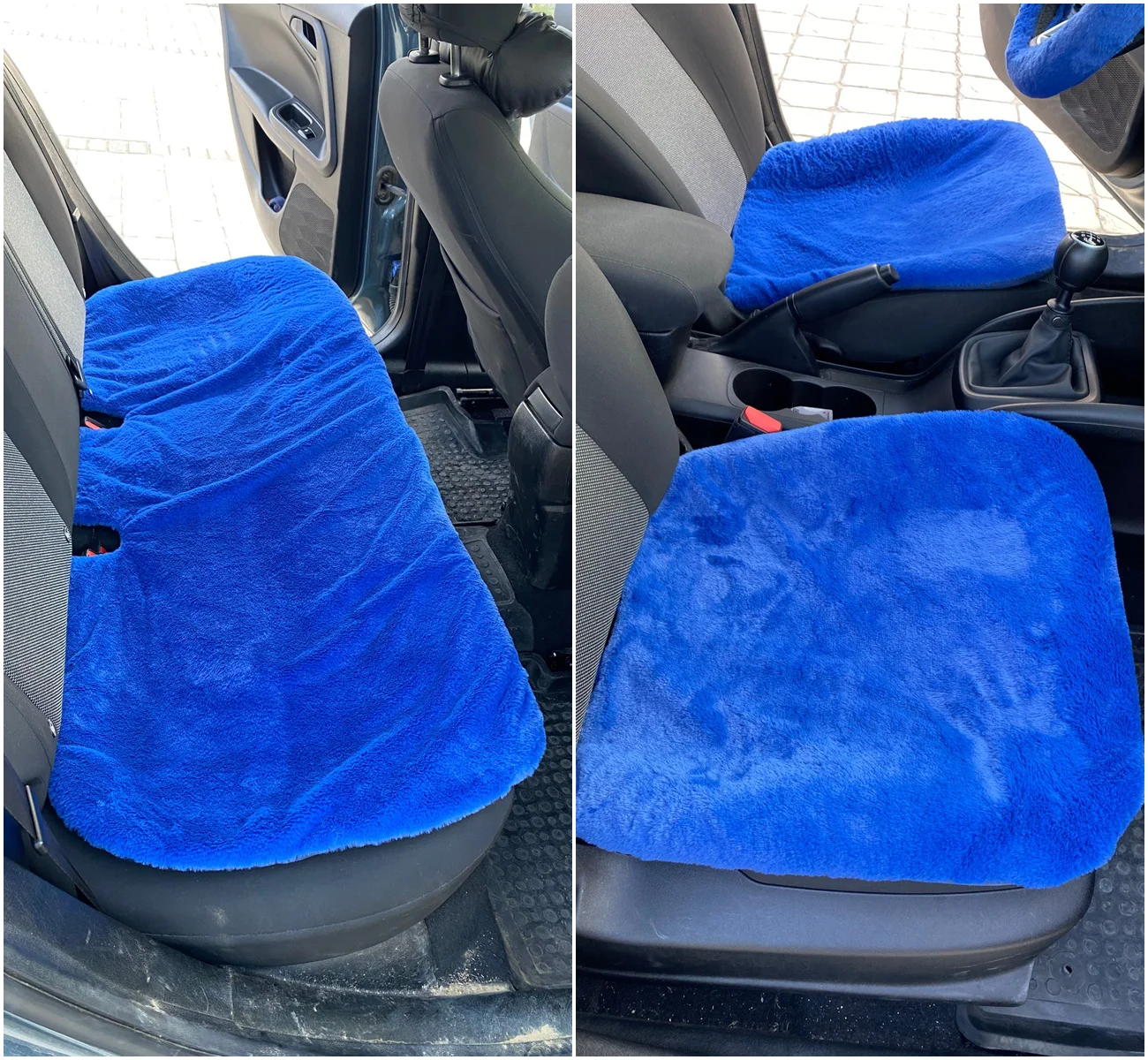 Yumuşak Tüylü Peluş Serme Oto Koltuk Koruyucu Minder - Ön Arka Mavi Takım | Araç İçi Konfor ve Koruma