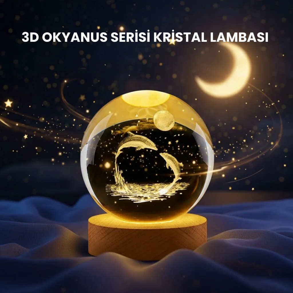 Yunus Figürlü LED Kristal Küre Ahşap Standlı Dekoratif Gece Lambası - Zarif ve Isıtmalı Atmosfer