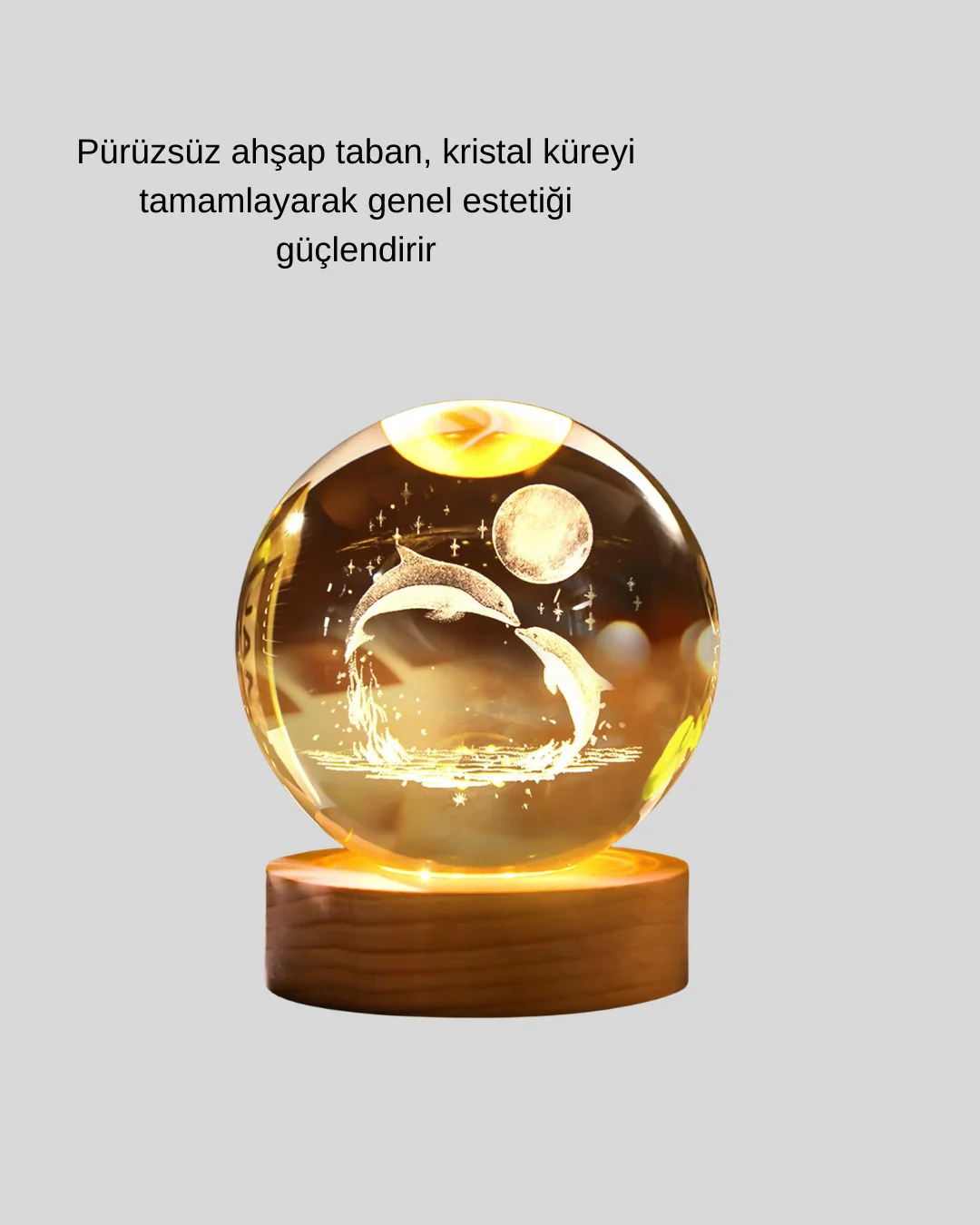 Yunus Figürlü LED Kristal Küre Ahşap Standlı Dekoratif Gece Lambası