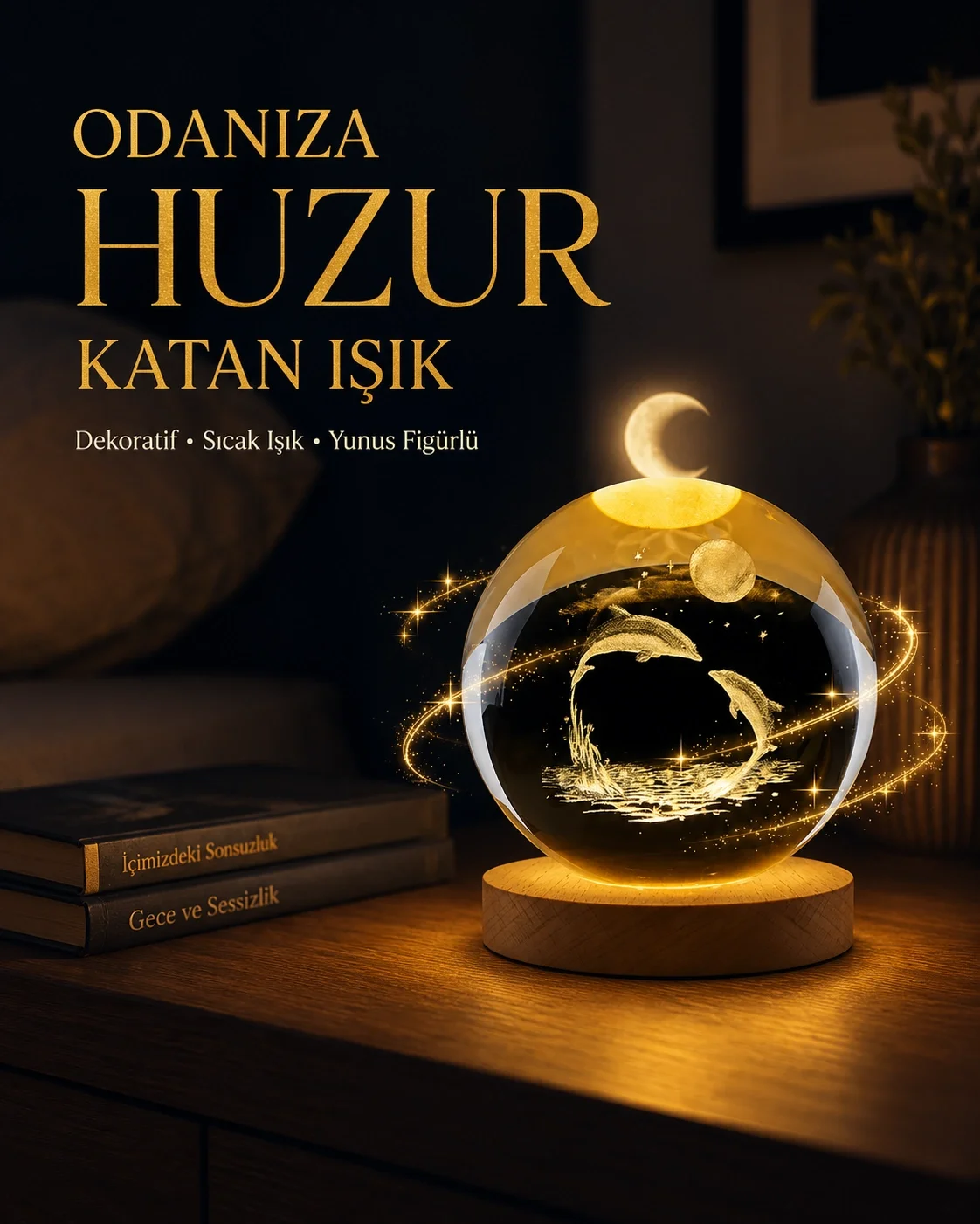 Yunus Temalı Kristal Küre USB Işıklı Ahşap Altlıklı Gece Lambası Fiyatı, Yorumları ve Özellikleri