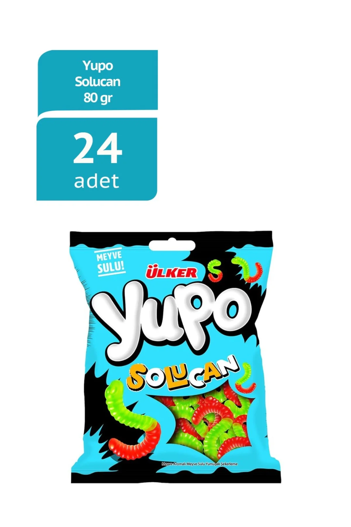 YUPO Solucan Jelibon - Meyve Sulu - 80 gram - 24 Adet