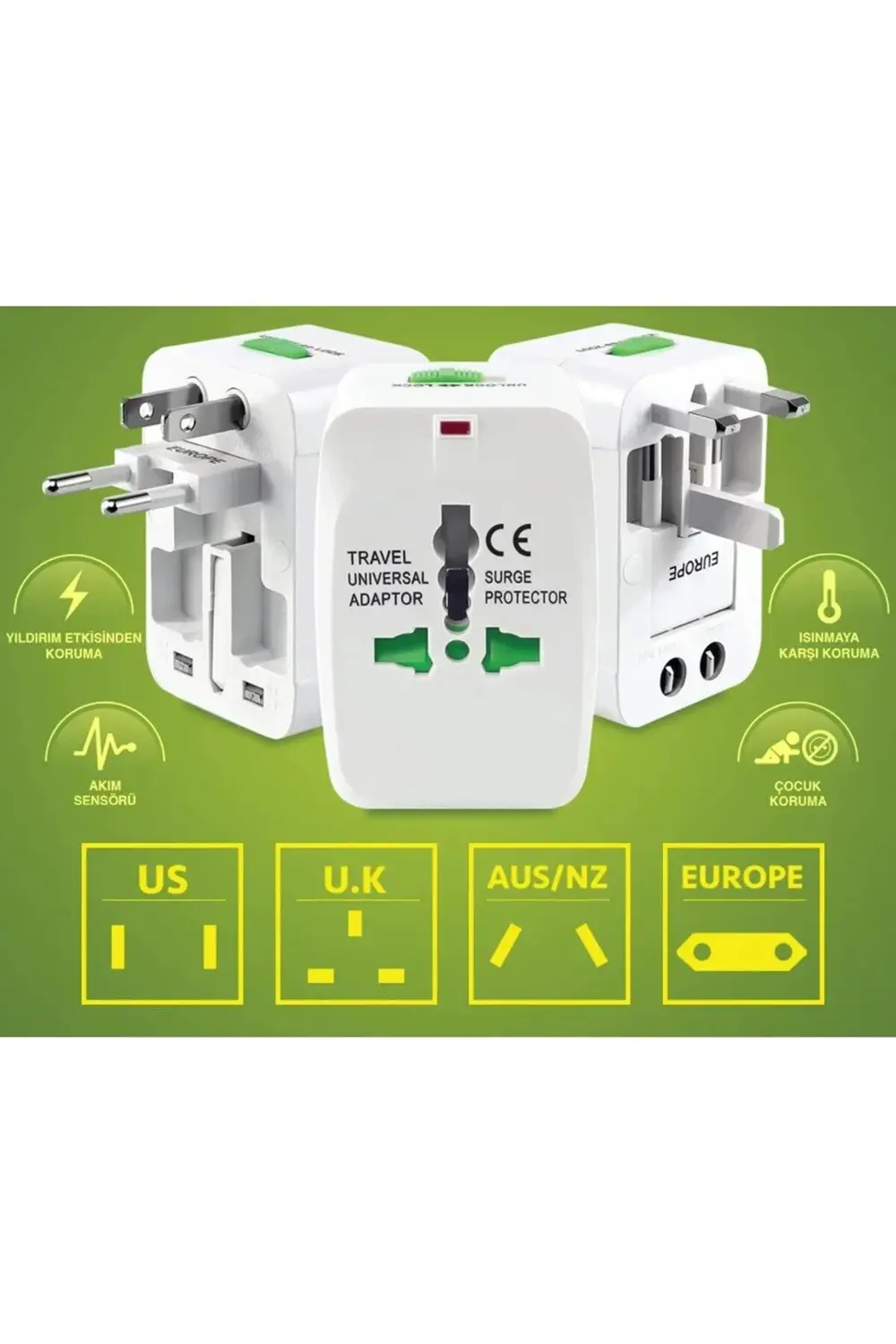 Yurtdışı Seyahat Adaptörü Amerikan Ingiliz Fiş Priz Çevirici Akım
