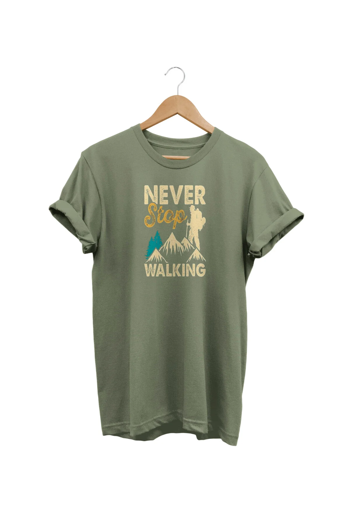 Yürüyüş Baskılı, %100 Pamuk, Bisiklet Yaka, Normal Beden Tişört, Basic T-shirt