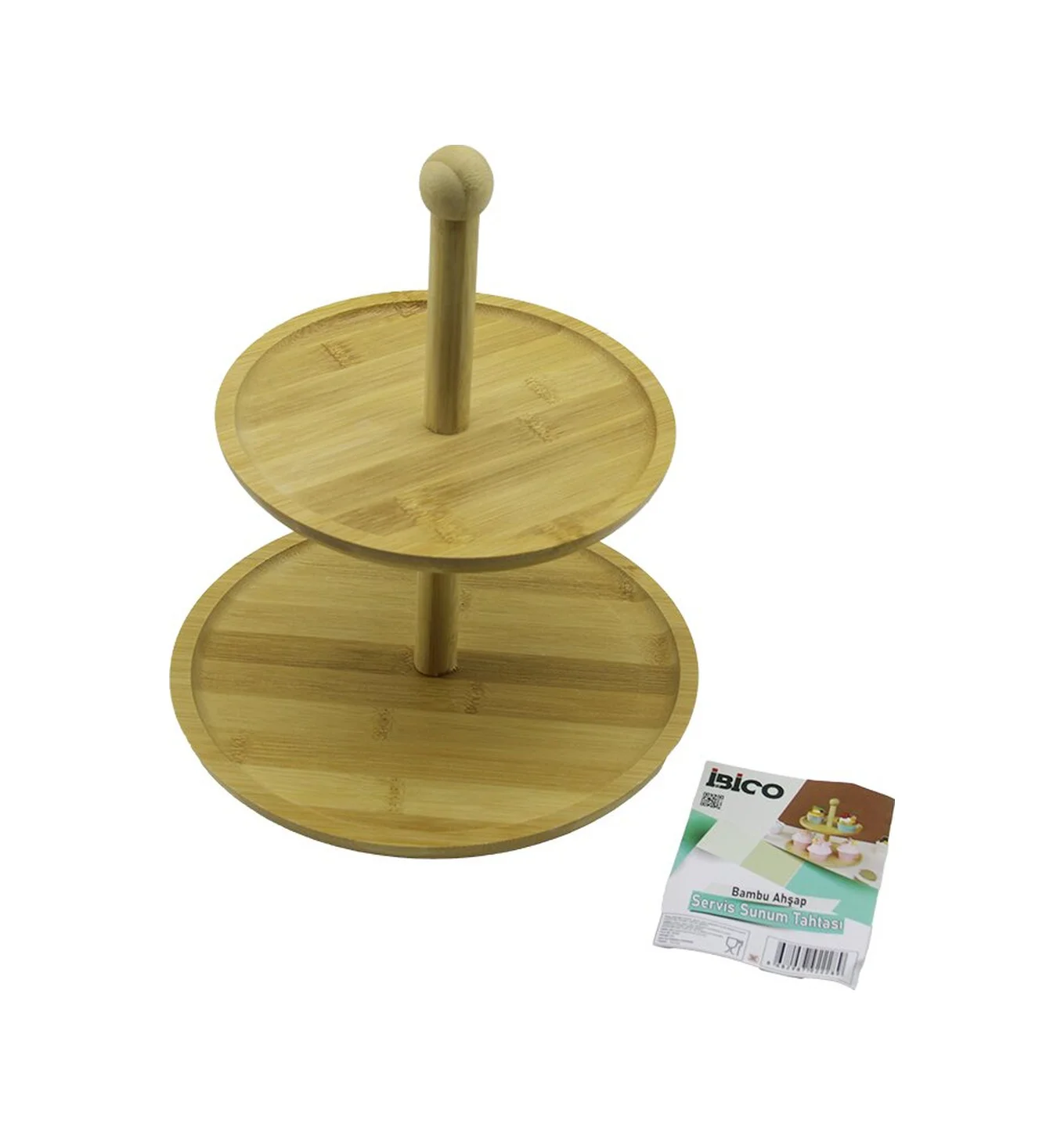 Yuvarlak 2 Katlı Ahşap - Bambu Servis Sunum Tahtası Çap: 20cm -- Çap:25cm 5224