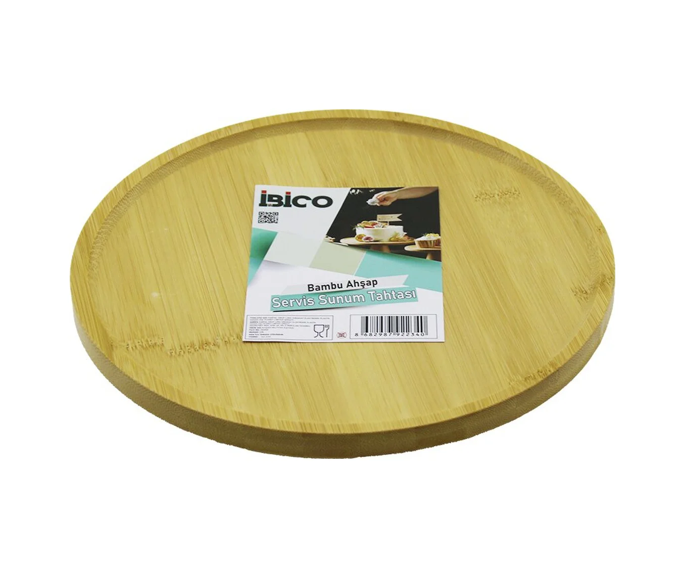 Yuvarlak 24.5cm Ayaklı 4cm Kenarlı Yüzey Ahşap Bambu Sunum Tepsis