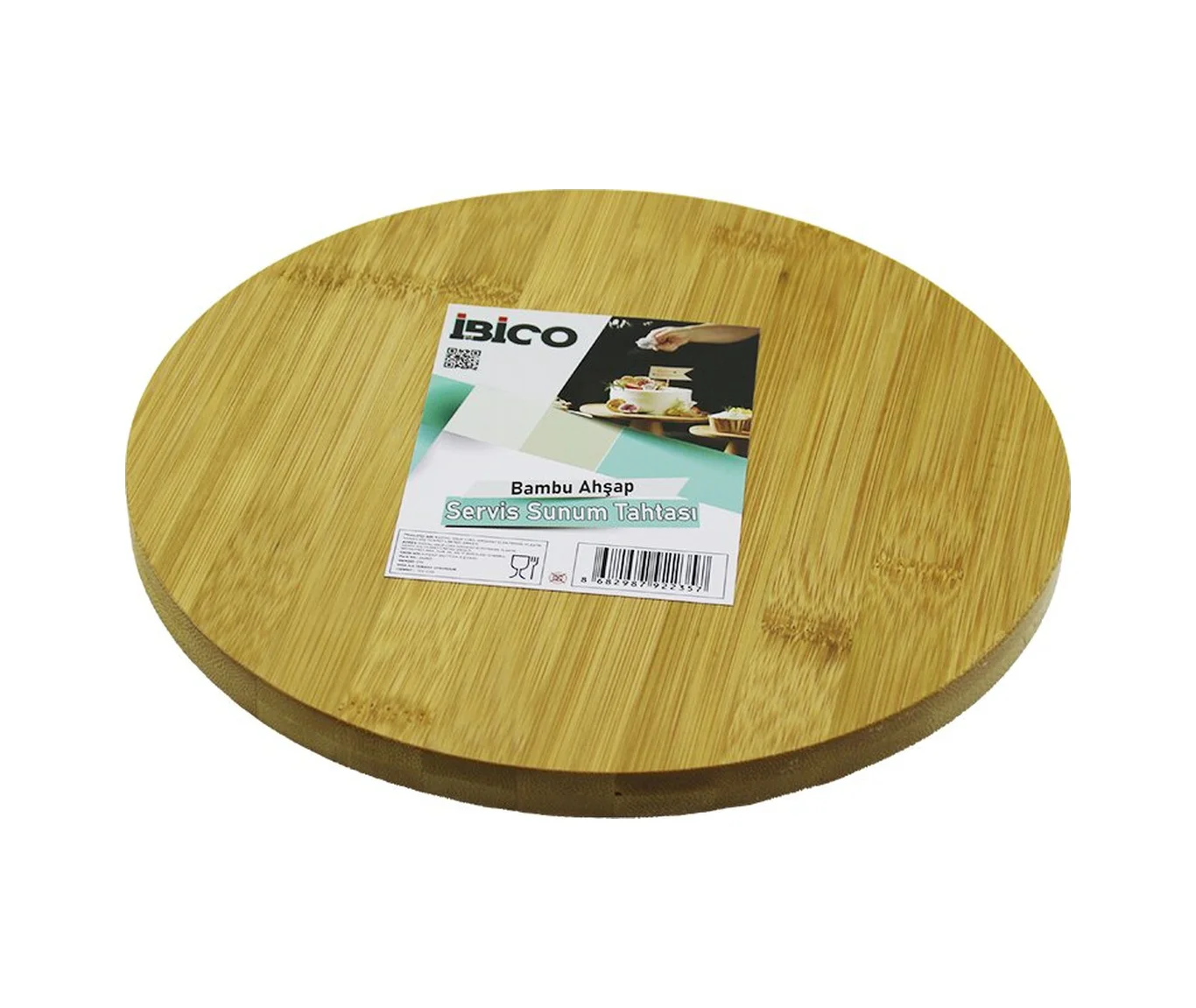 Yuvarlak 24.5cm Ayaklı 4cm Düz Yüzey Ahşap Bambu Sunum Tepsisi - 
