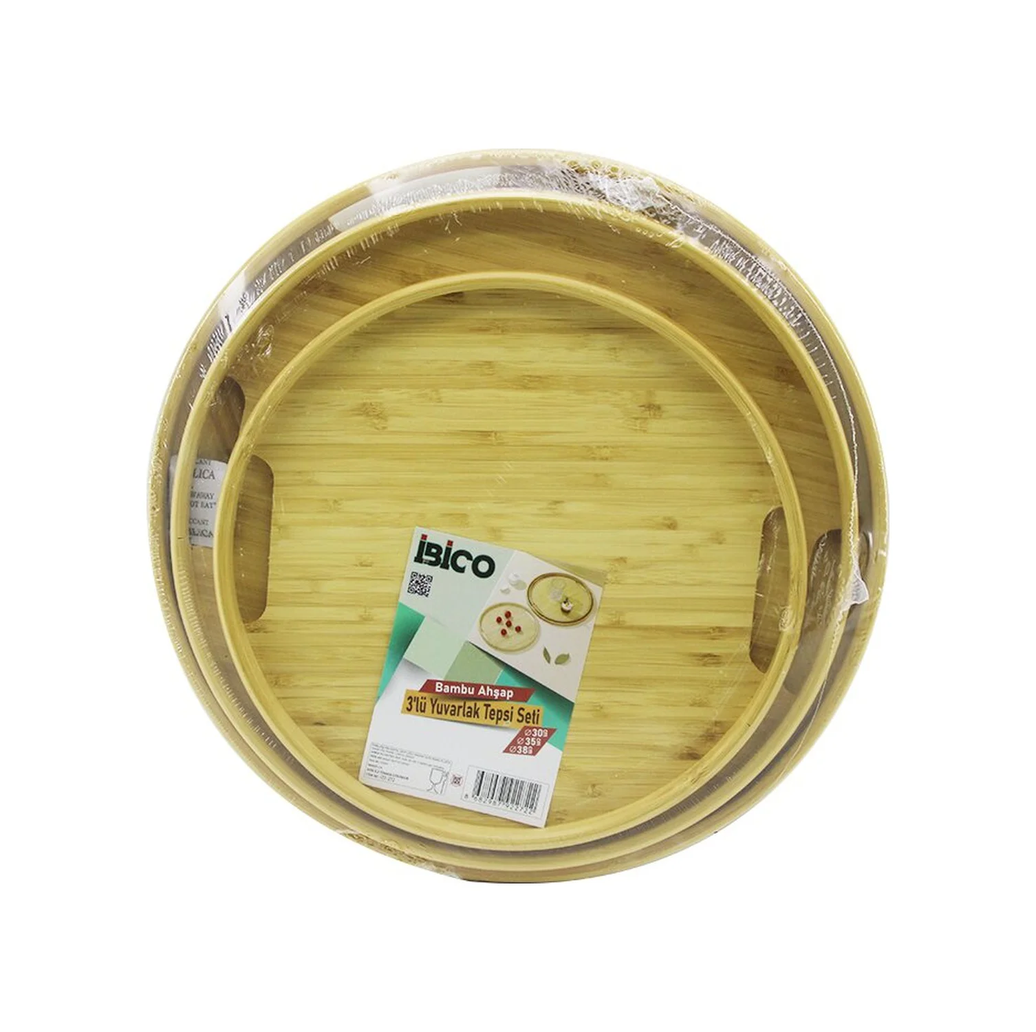 Yuvarlak - 3 Boy Bambu Ahşap Tepsi Seti 30--35--38cm 5224 Diğer