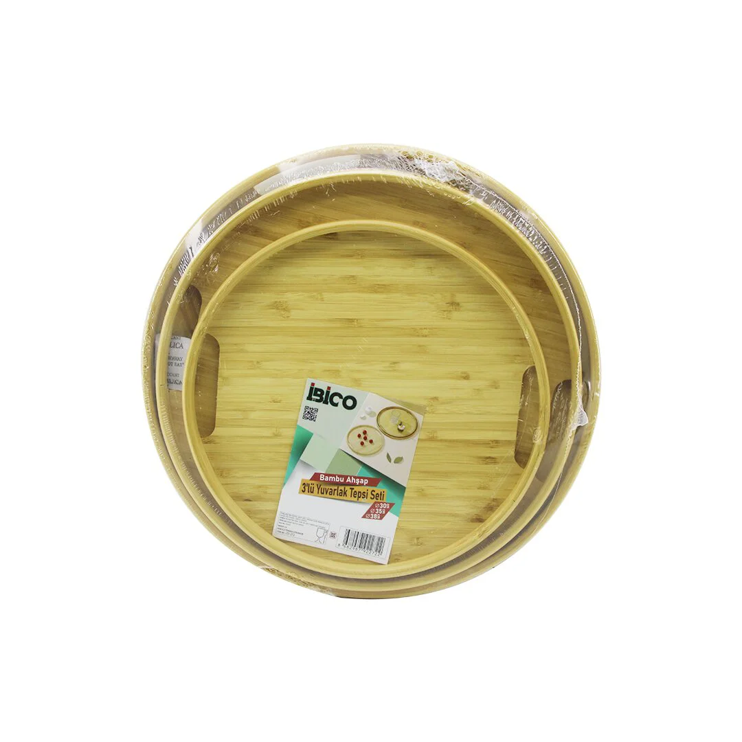Yuvarlak - 3 Boy Bambu Ahşap Tepsi Seti 30--35--38CM Fiyatı, Yorumları ve Özellikleri