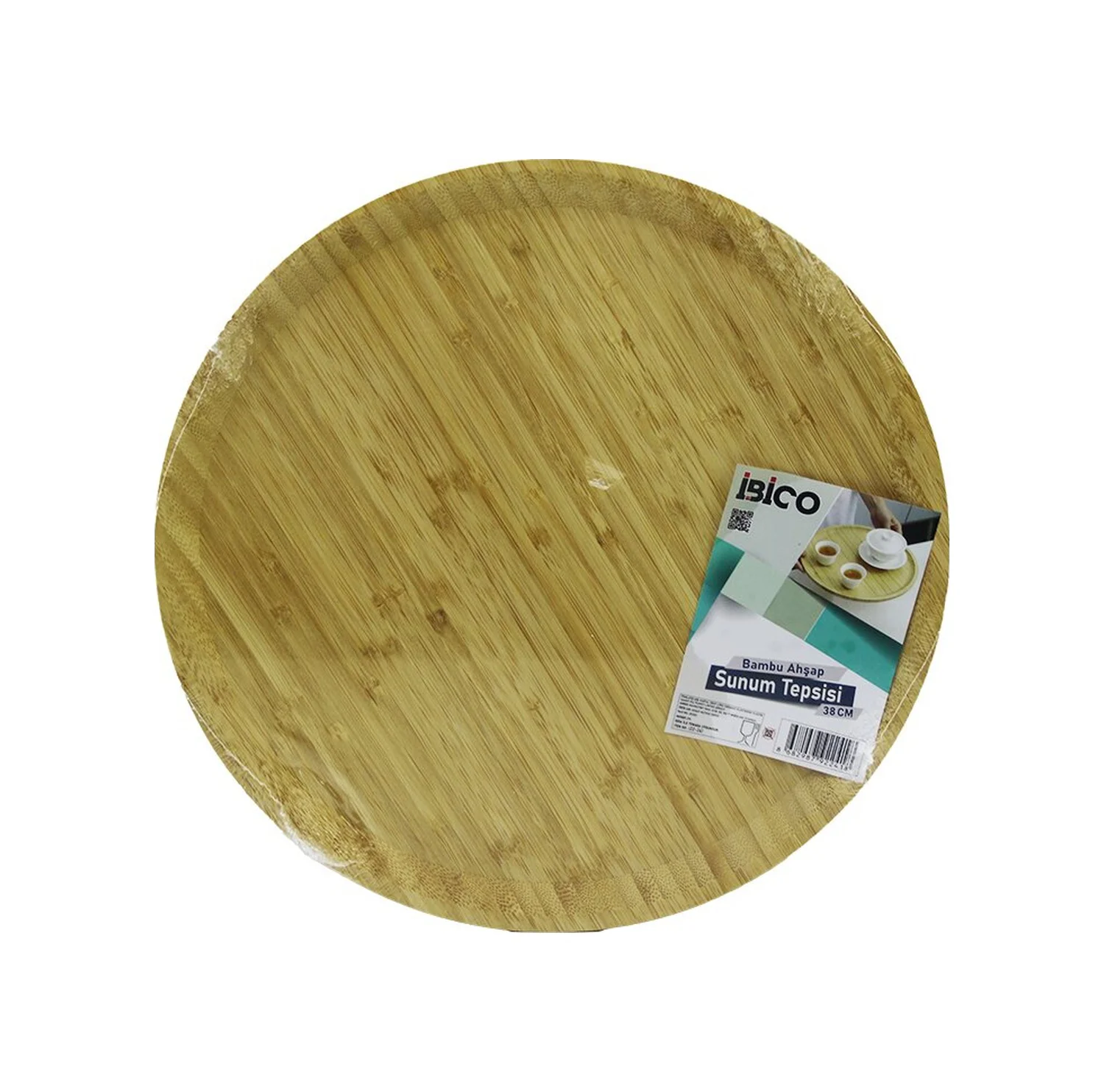 Yuvarlak 38cm Ahşap Bambu Servis Sunum Tepsi - Tahtası 5224