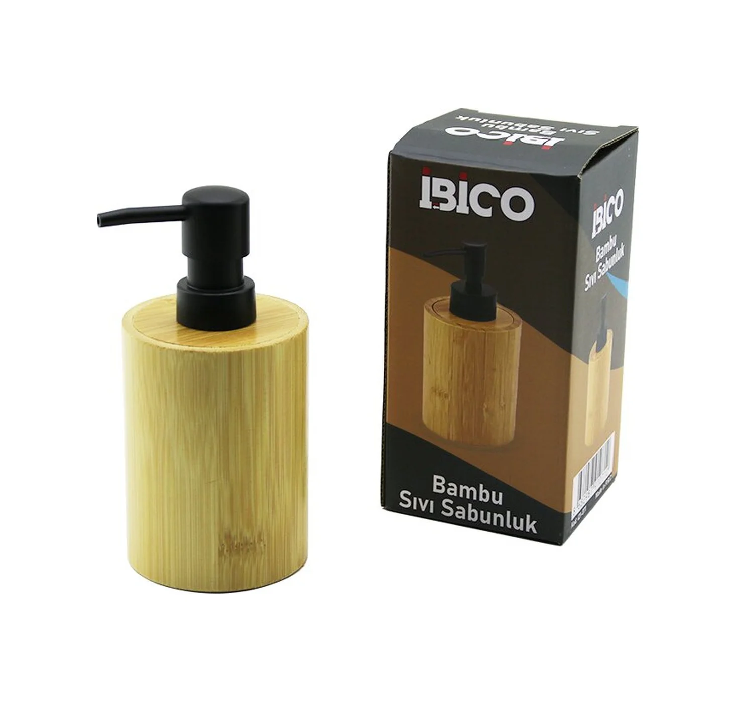 Yuvarlak Ahşap Bambu Sıvı Sabunluk Siyah Plastik Pompa Çap: 8cm -