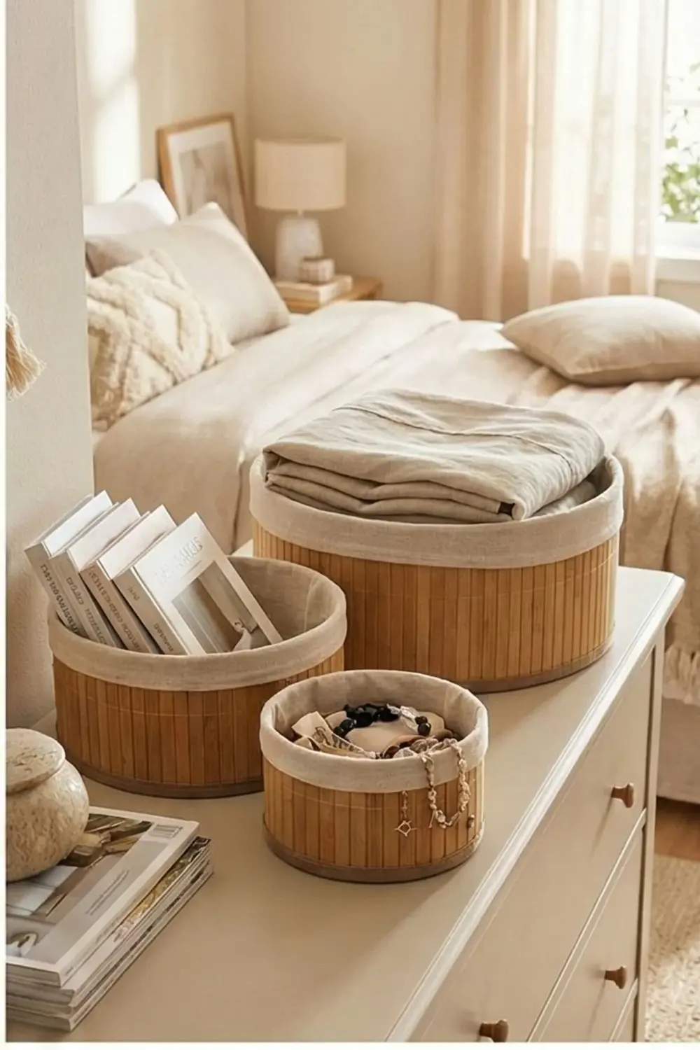 Yuvarlak Astarlı 3'lü Bambu Sepet - Çok Amaçlı Meyve Sepeti Oyunc