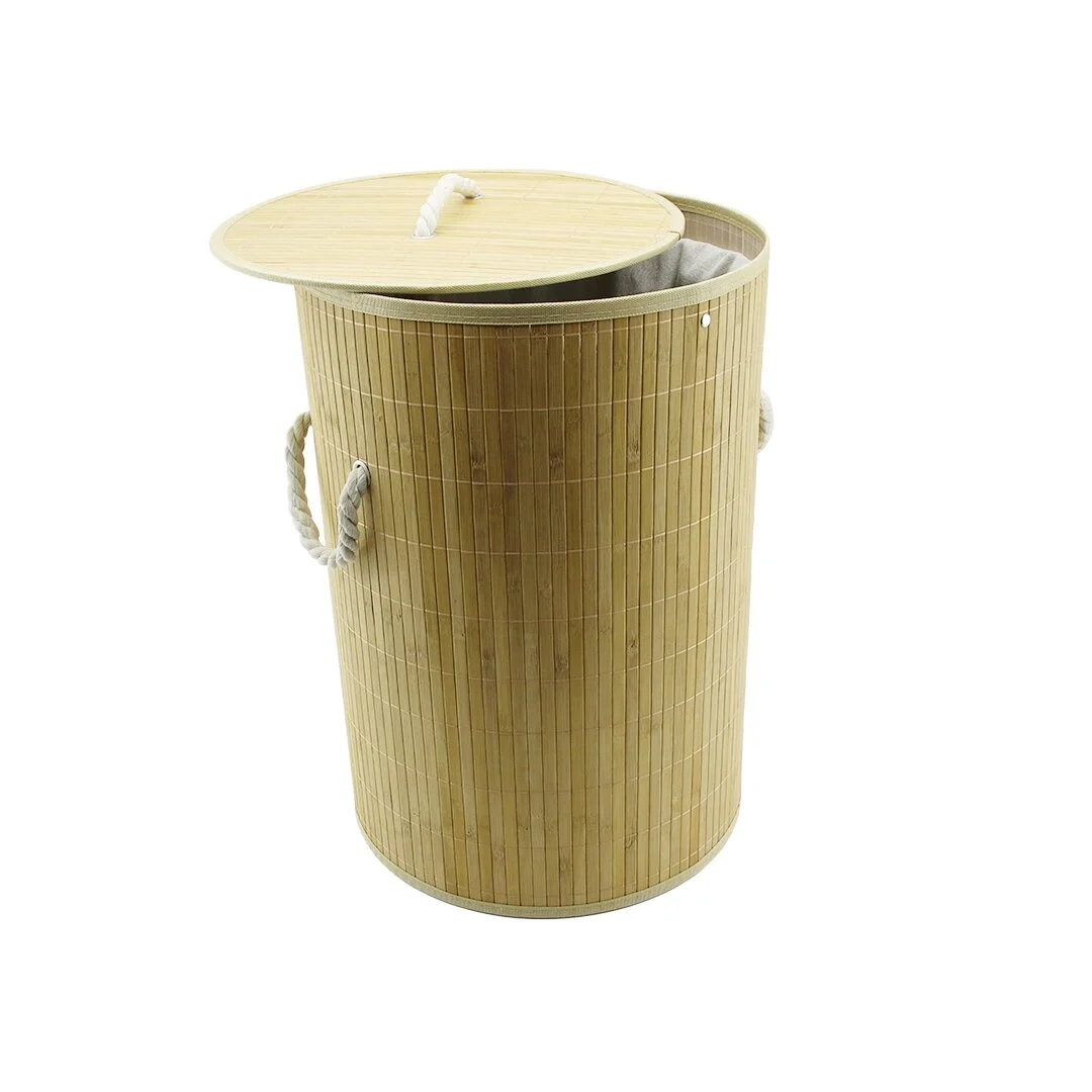Yuvarlak Bambu Ahşap Kirli Çamaşır Sepeti 35x60cm Seyyar Kapaklı İçi Bezli İp Kulplu Bx40 Fiyatı, Yorumları ve Özellikleri
