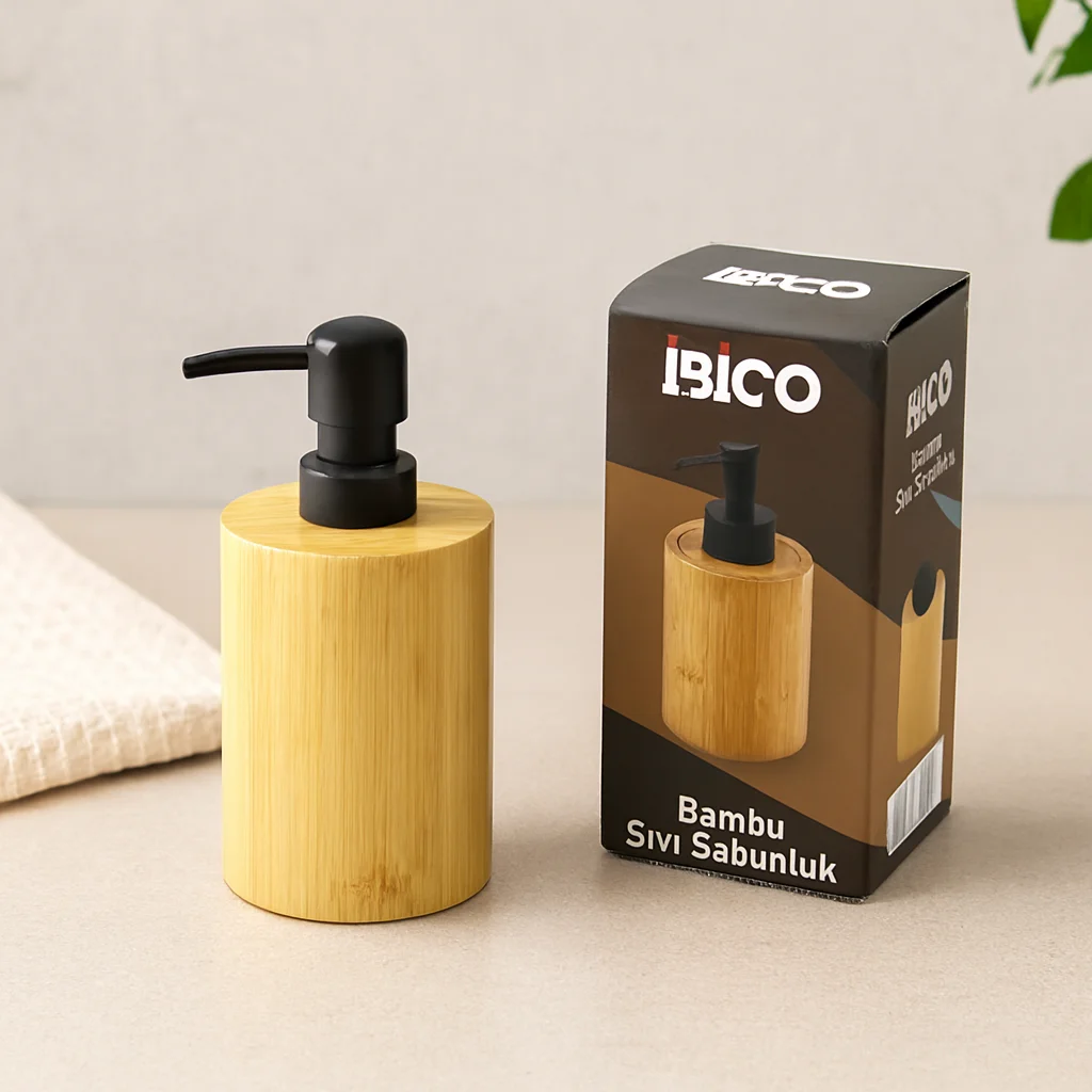 Yuvarlak Bambu Sıvı Sabunluk (Ø7.8 × Y10.8 cm) - Siyah Pompa Yuvarlak Bambu Sıvı Sabunluk (Ø7.8 × Y10.8 cm) - Siyah Pompa
