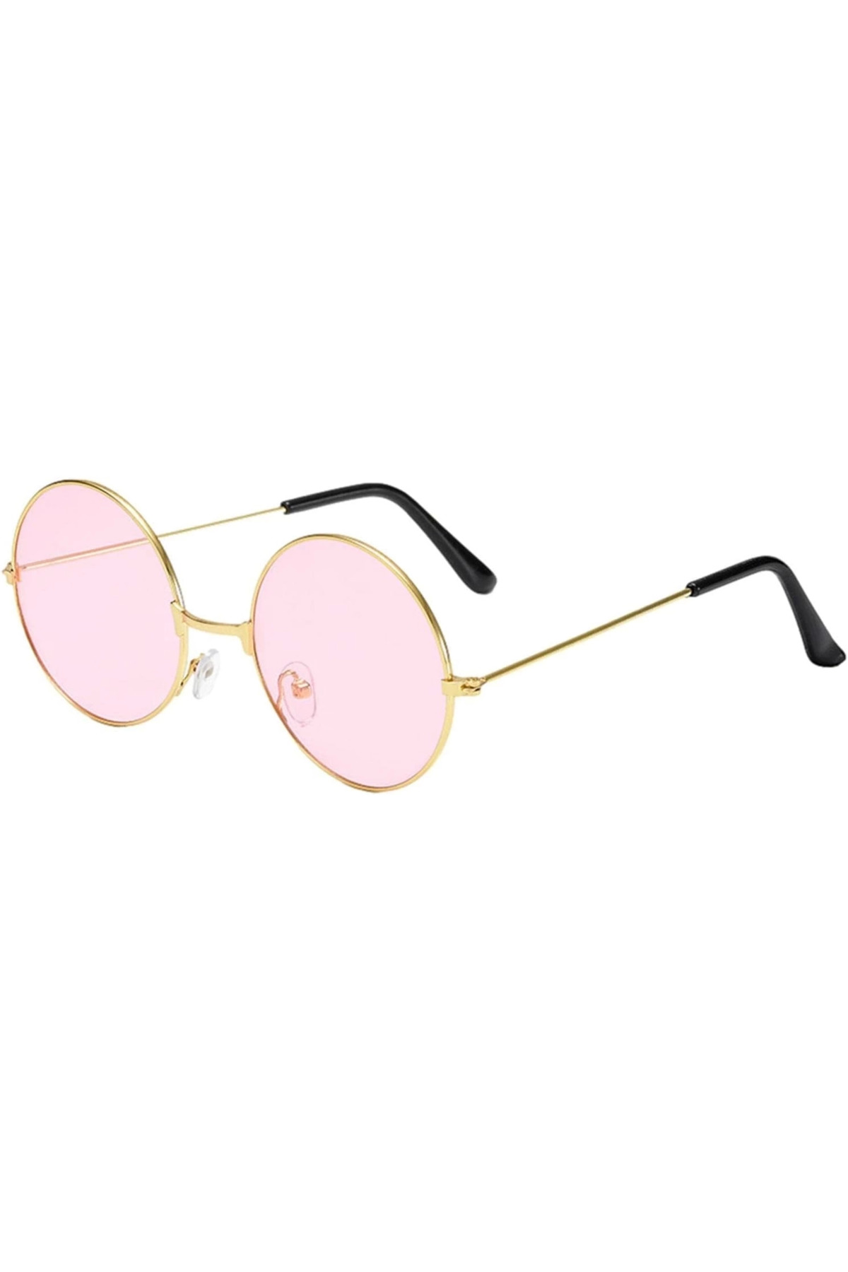 Easy Tedarik Yuvarlak Cam John Lennon Tarzı Hippi Gold Çerçeveli Pembe Gözlük