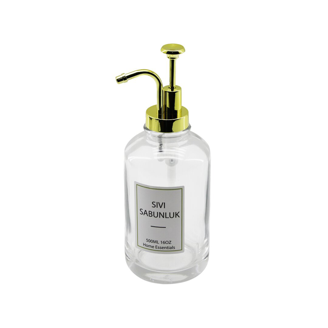 YUVARLAK CAM ŞİŞE - ŞEFFAFSIVI SABUNLUK 500ML POMPA - MUSLUK AYRI