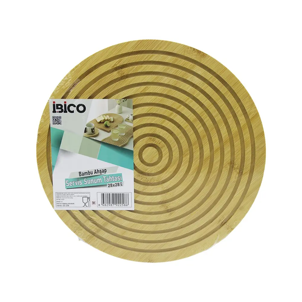 YUVARLAK  ÇAP: 28CM  ÇİFT TARAFLI= DÜZ - KANALLI AHŞAP BAMBU SERV