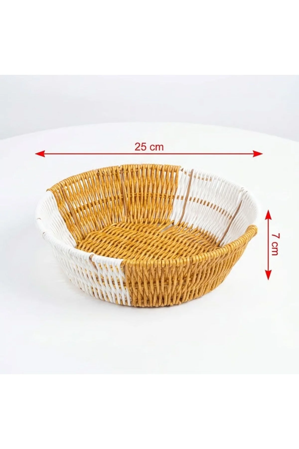 Yuvarlak Çift Renkli Plastik Rattan Ekmek ve Meyve Sepeti - Çok Amaçlı Banyo ve Mutfak Düzenleyici - - Görsel 5