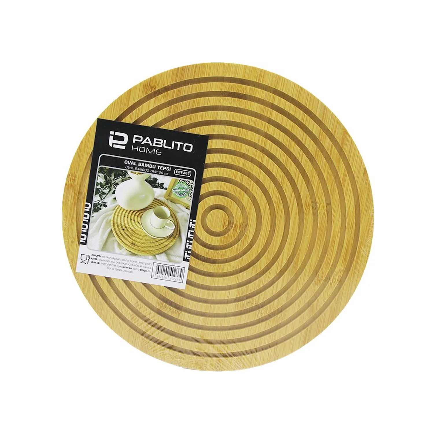 Yuvarlak Çift Taraflı Düz - Dalgalı Oyuk Kanallı Ahşap Bambu Sunum Tepsi 28cm 5224